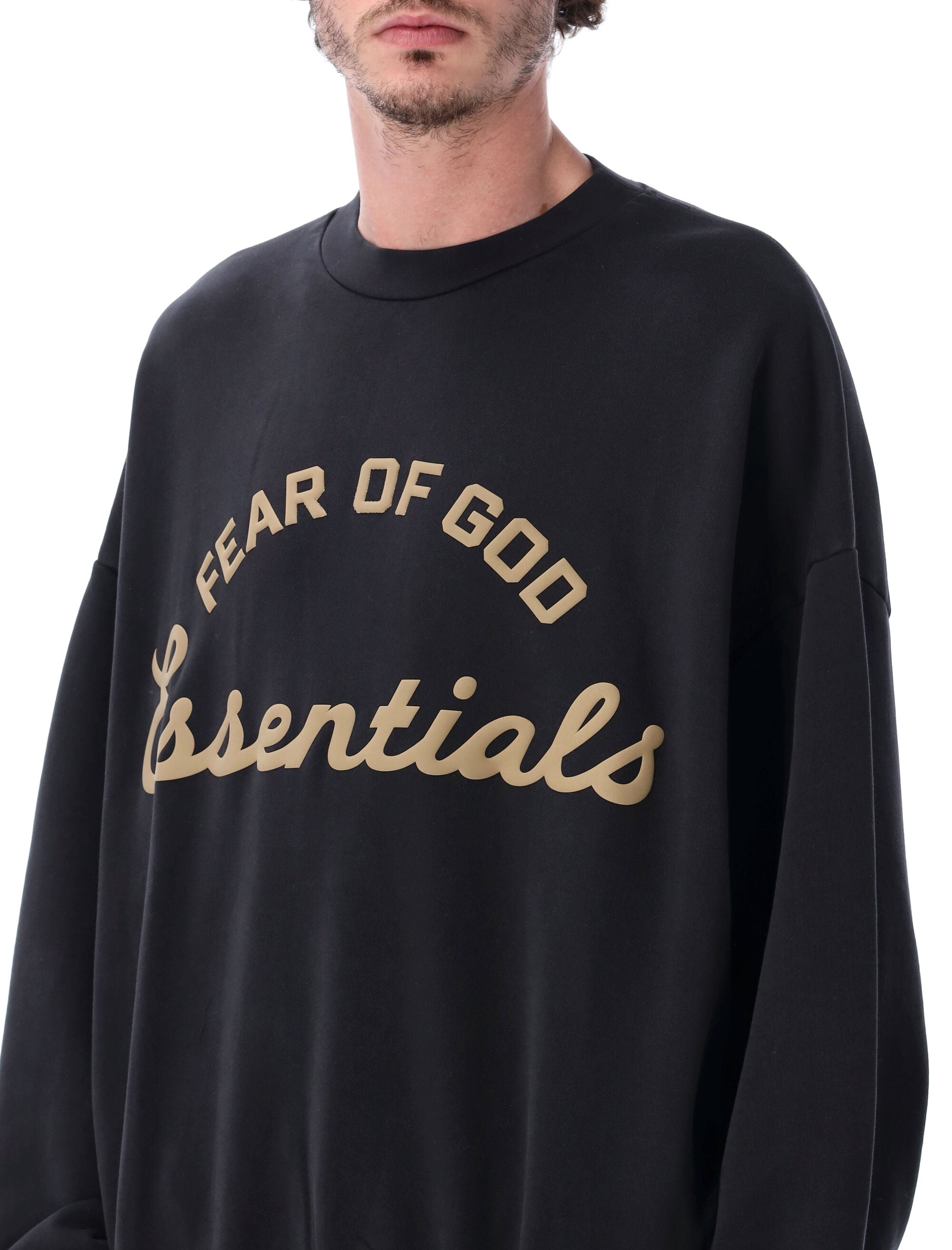 Essentials Fear Of God Black Training 90s Crewneck Sweatshirt Faded Cotton