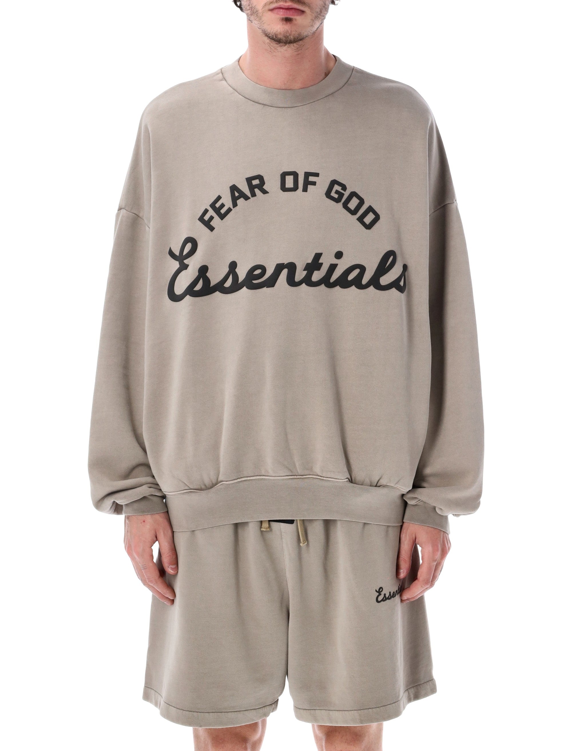Essentials Fear Of God Greige Training 90s Crewneck Sweatshirt Faded Seal Cotton