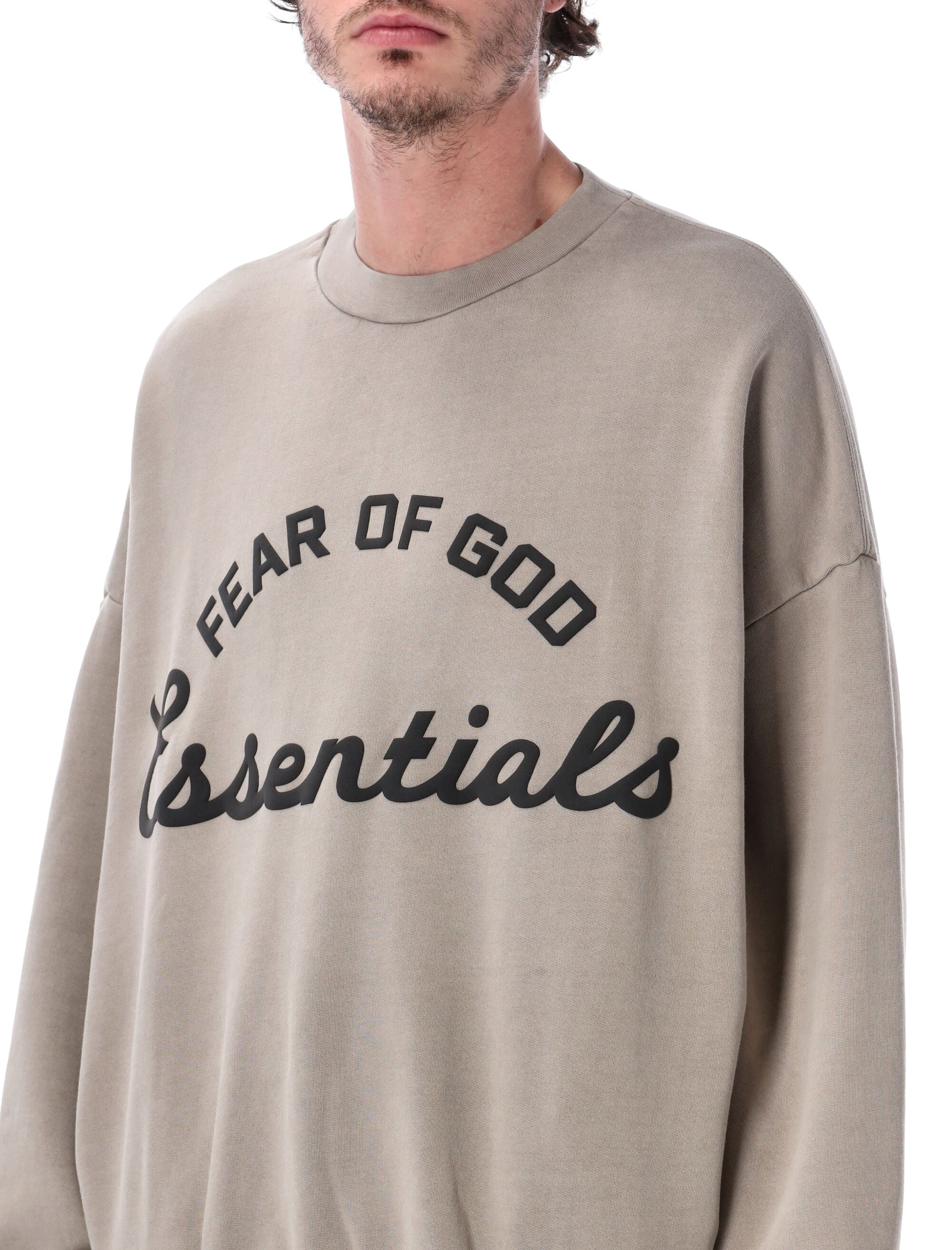 Essentials Fear Of God Greige Training 90s Crewneck Sweatshirt Faded Seal Cotton