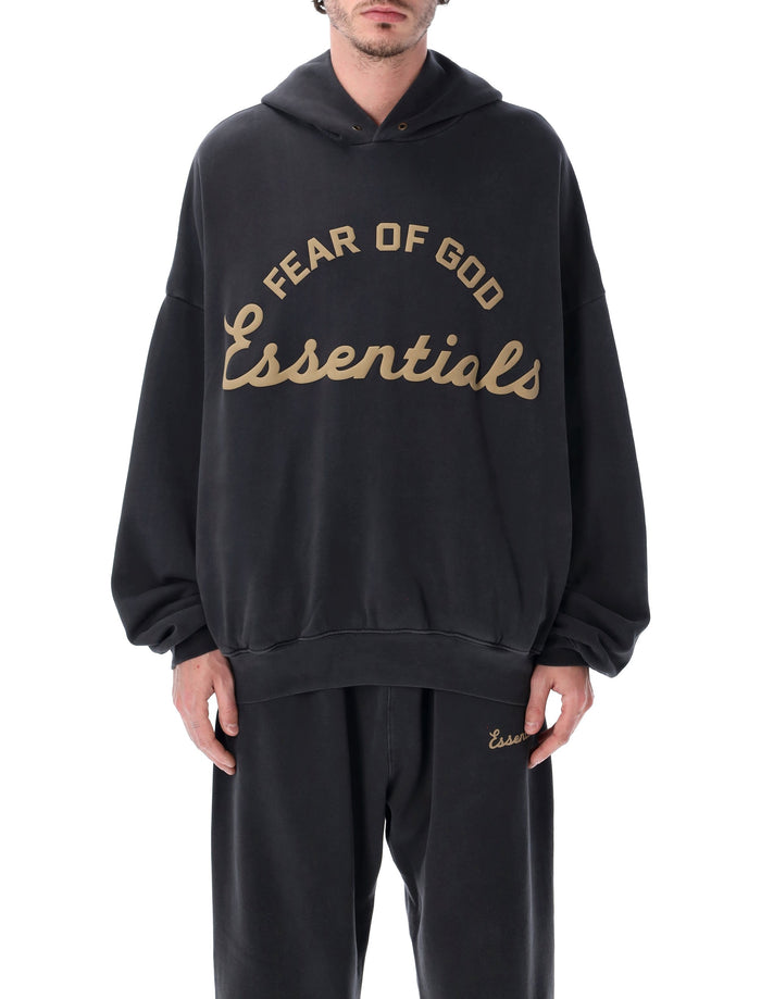 Essentials Fear Of God Black Training 90s Hoodie Faded Cotton Sweatshirt