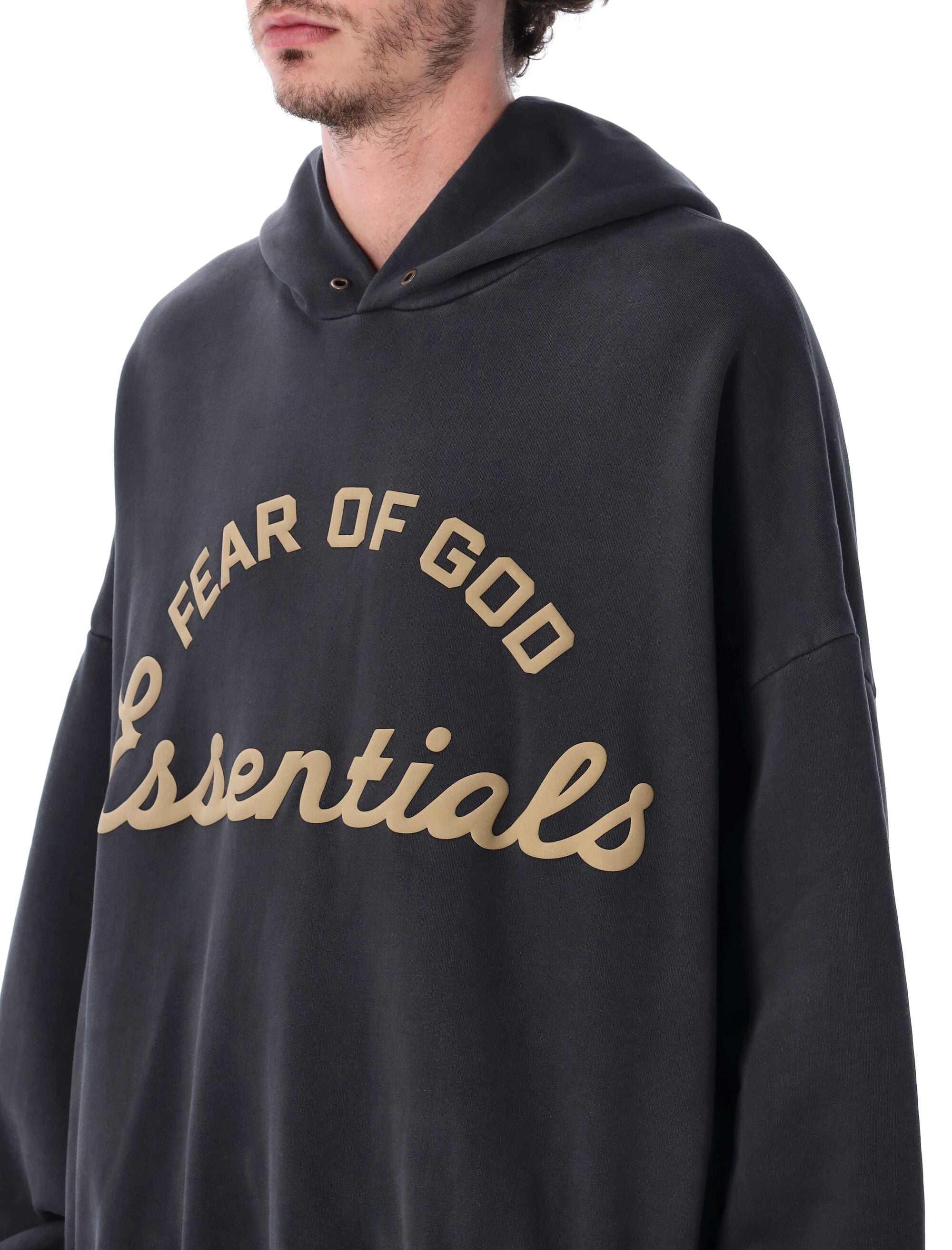 Essentials Fear Of God Black Training 90s Hoodie Faded Cotton Sweatshirt