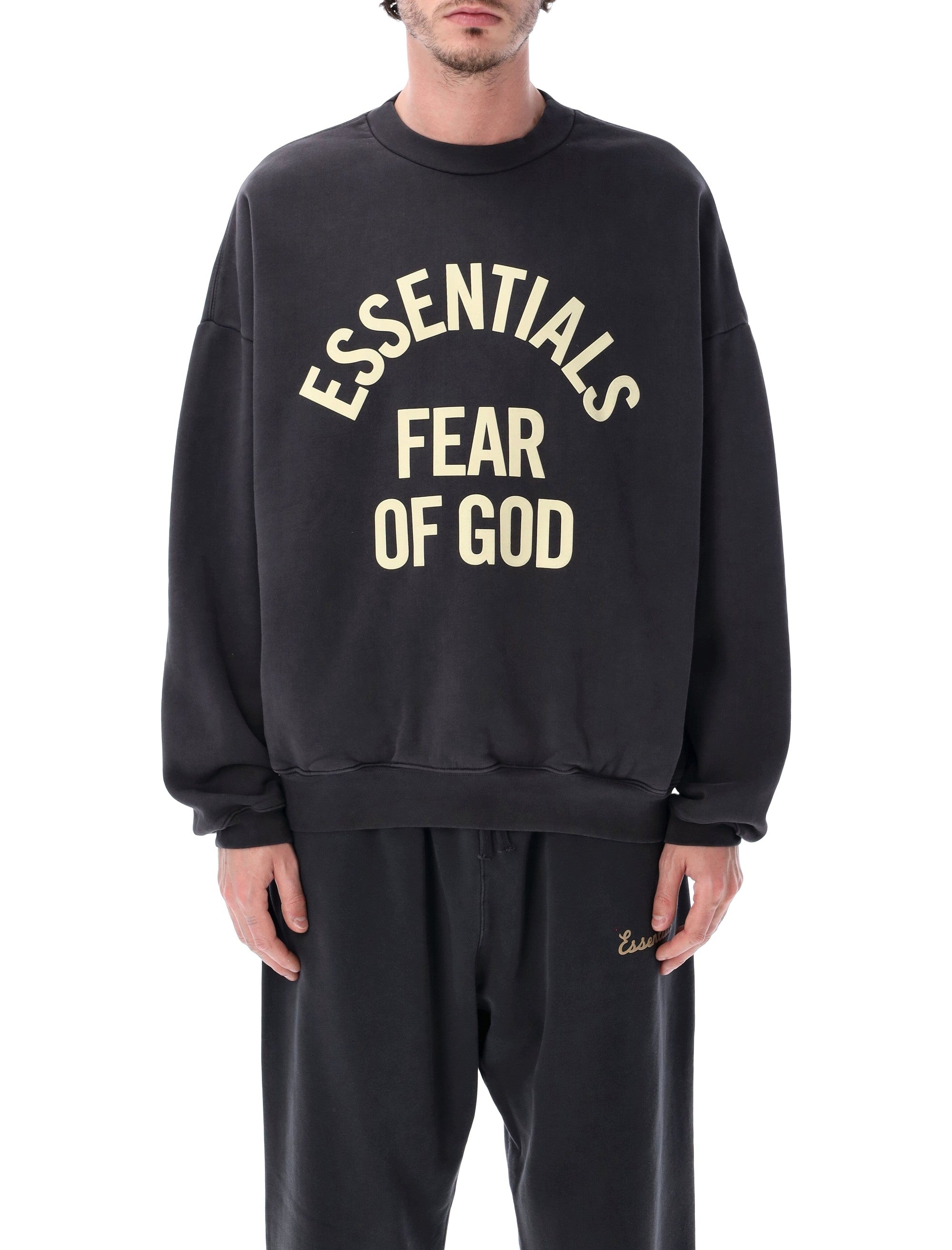 Essentials Fear Of God Black Campus 90s Crewneck Sweatshirt Faded Cotton