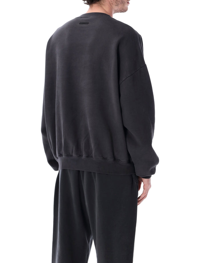 Essentials Fear Of God Black Campus 90s Crewneck Sweatshirt Faded Cotton