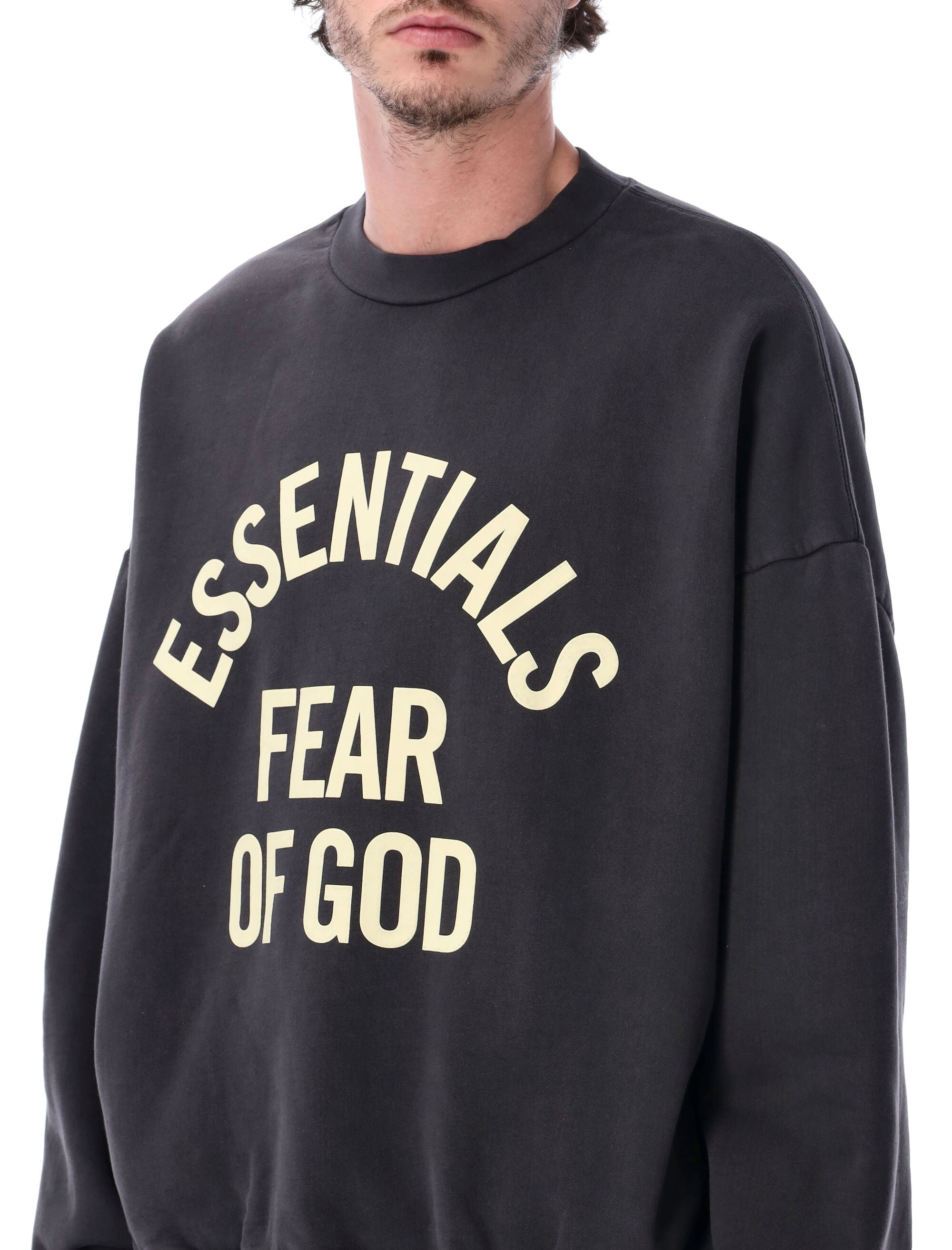 Essentials Fear Of God Black Campus 90s Crewneck Sweatshirt Faded Cotton
