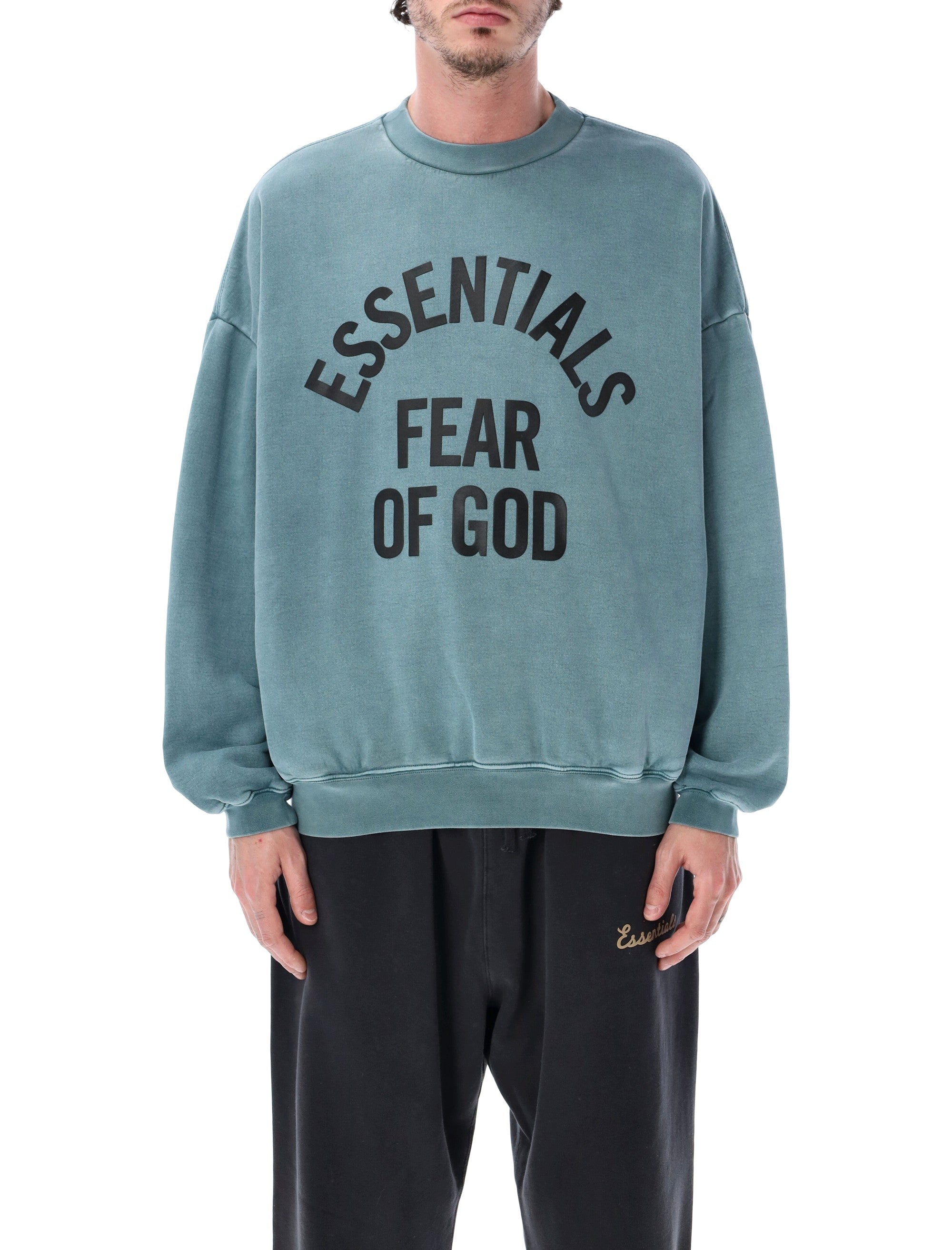 Essentials Fear Of God Light Blue Campus 90s Crewneck Sweatshirt Faded Coastal Cotton