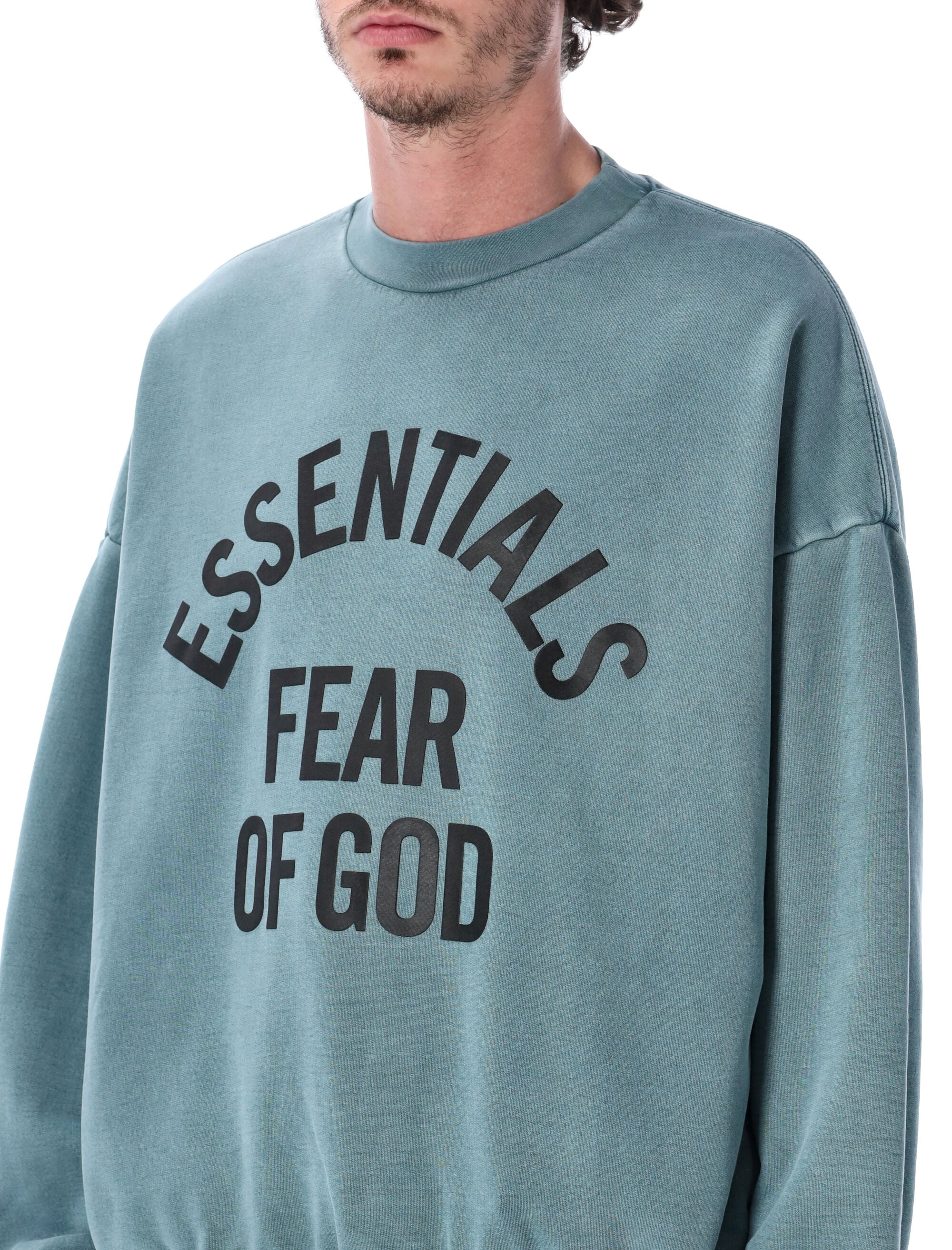 Essentials Fear Of God Light Blue Campus 90s Crewneck Sweatshirt Faded Coastal Cotton