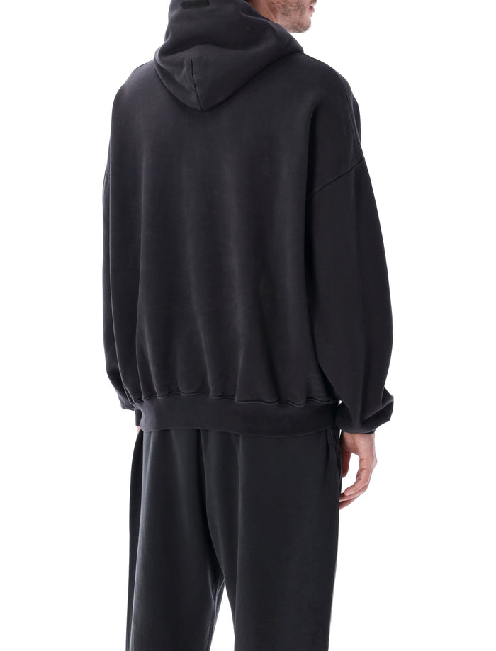 Essentials Fear Of God Black Campus 90s Hoodie Faded Cotton Sweatshirt