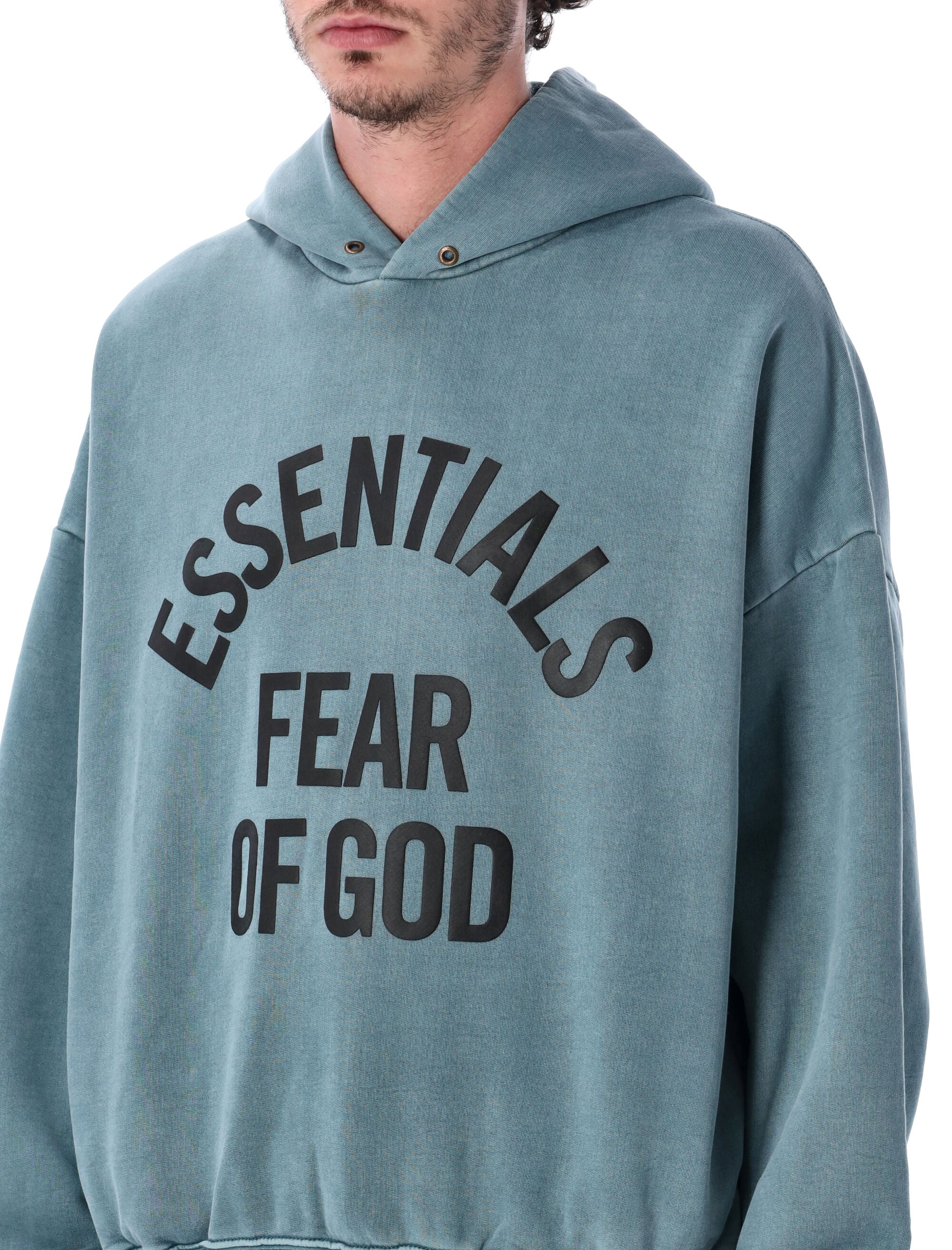 Essentials Fear Of God Light Blue Campus 90s Hoodie Faded Coastal Cotton Sweatshirt