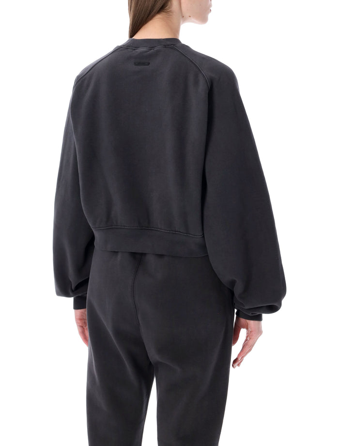 Essentials Fear Of God Black Campus 90s Cropped Raglan Sweatshirt Faded Cotton