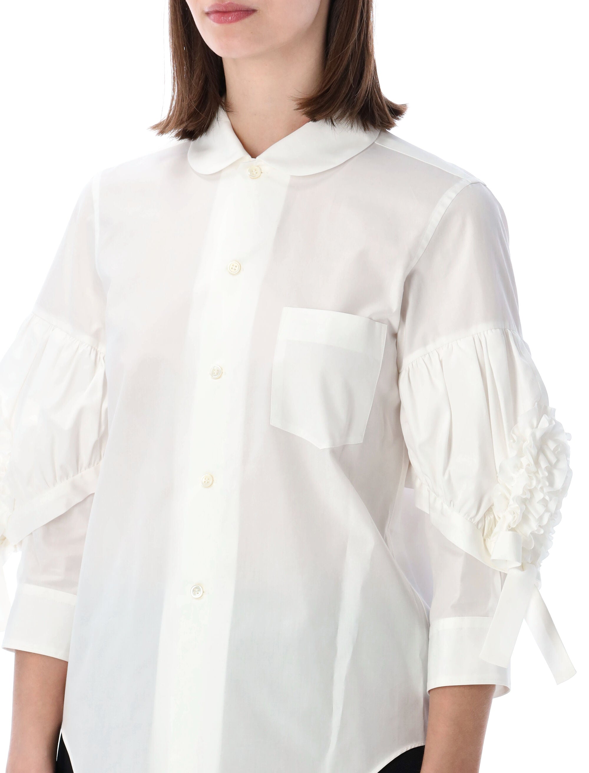 Comme Des Garçons Girl Ruffled Sleeve Shirt White Cotton