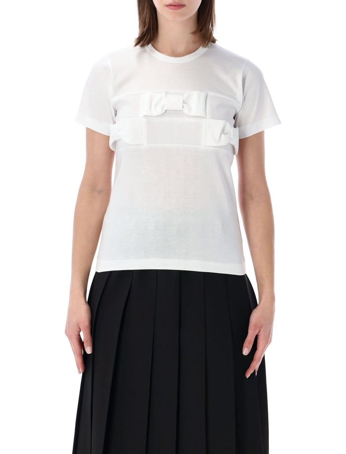 Comme Des Garçons Girl Bow Detail T-Shirt White Cotton