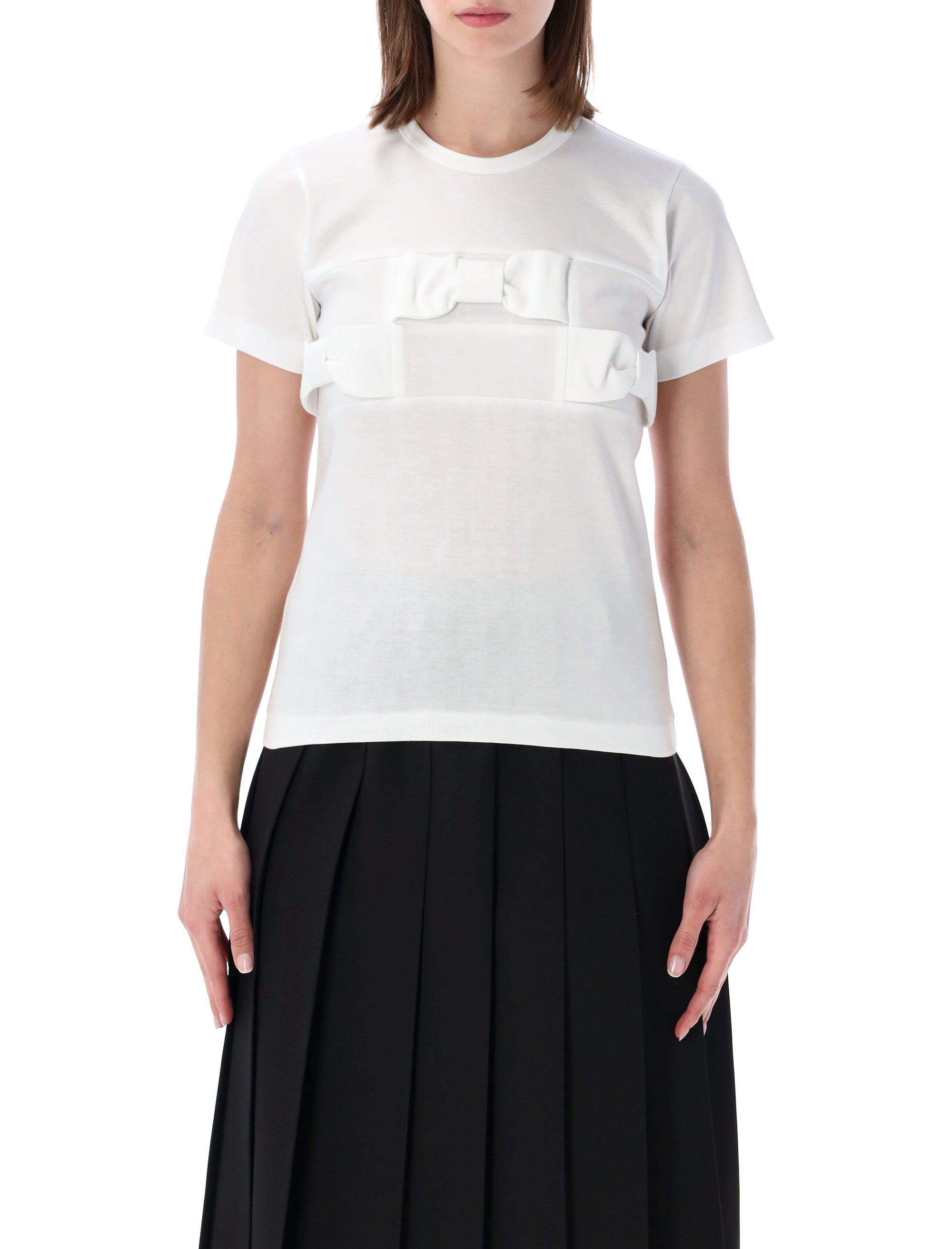 Comme Des Garçons Girl Bow Detail T-Shirt White Cotton