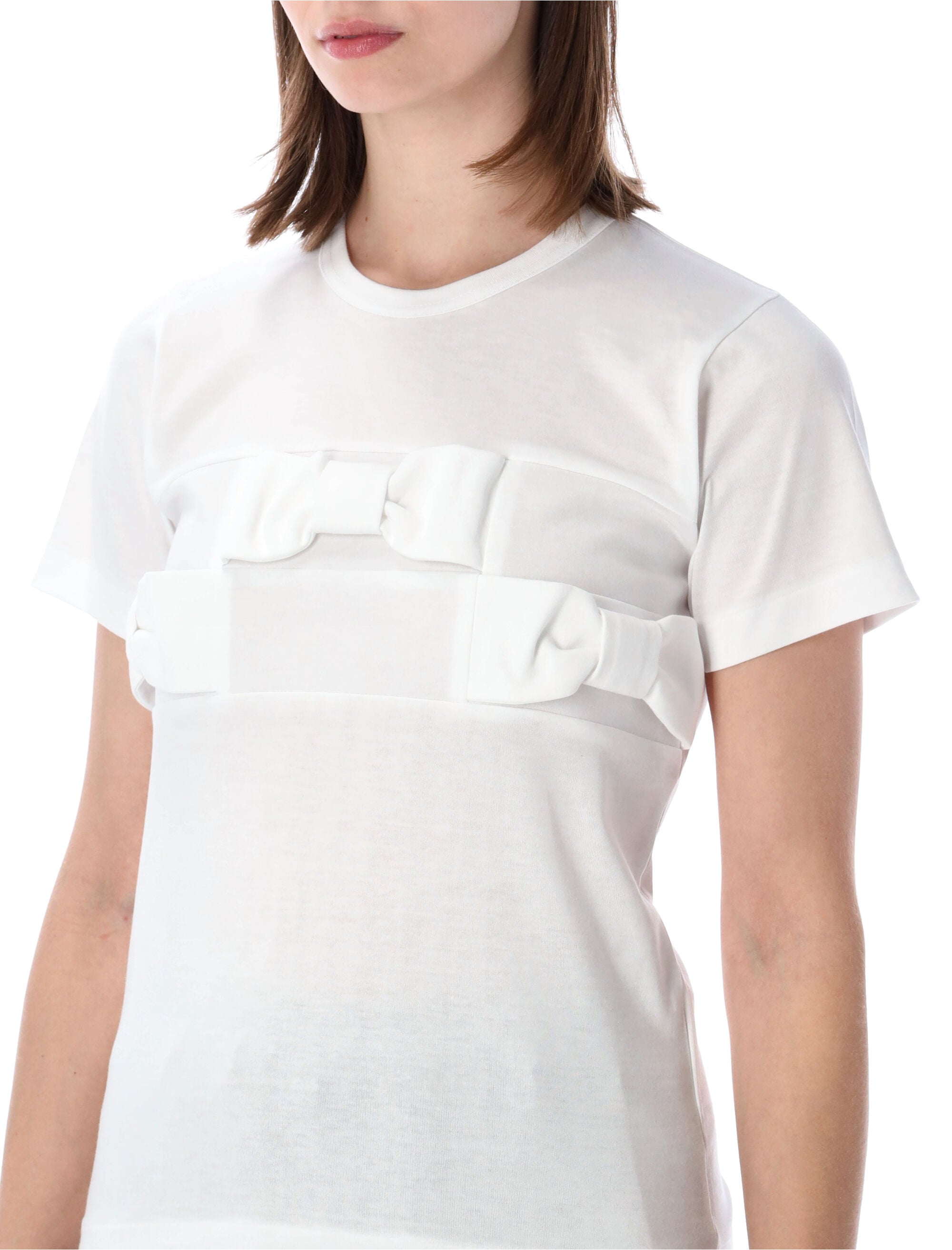 Comme Des Garçons Girl Bow Detail T-Shirt White Cotton