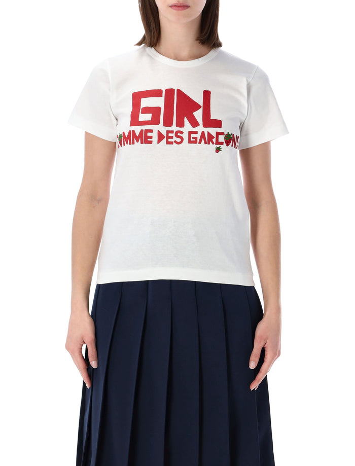 Comme Des Garçons Girl Logo Print T-Shirt White Cotton