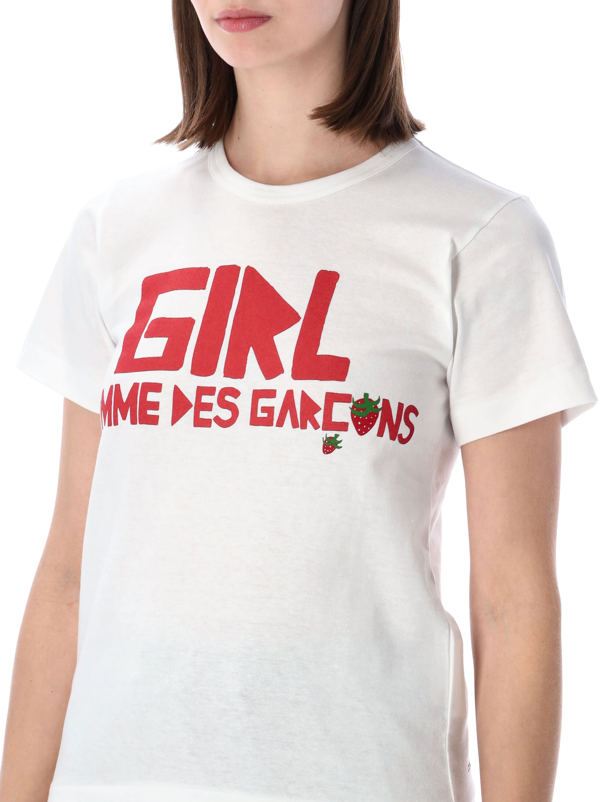 Comme Des Garçons Girl Logo Print T-Shirt White Cotton