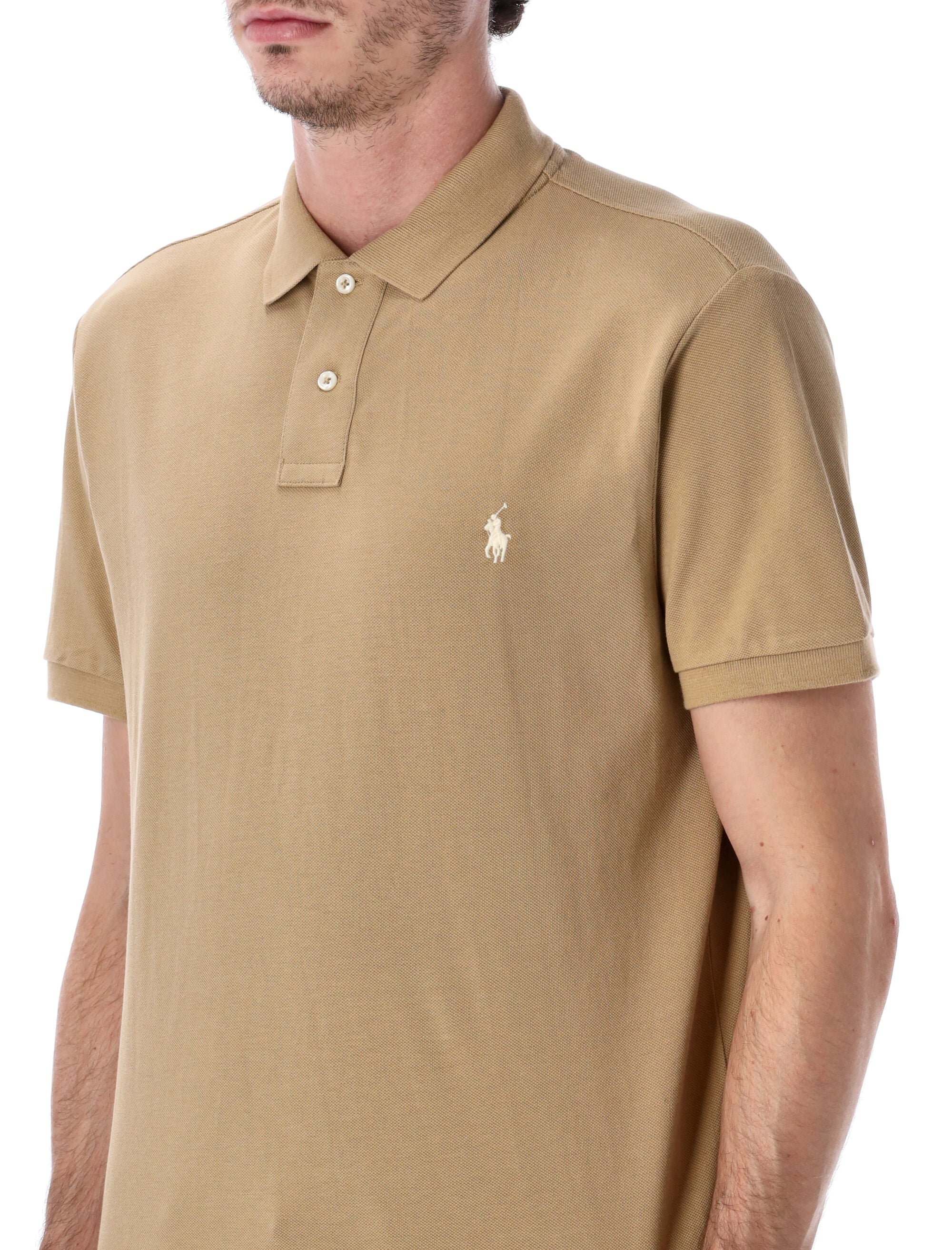 Polo Ralph Lauren Slim-Fit Cotton Piqué Shirt Cafe' Tan Tshirt