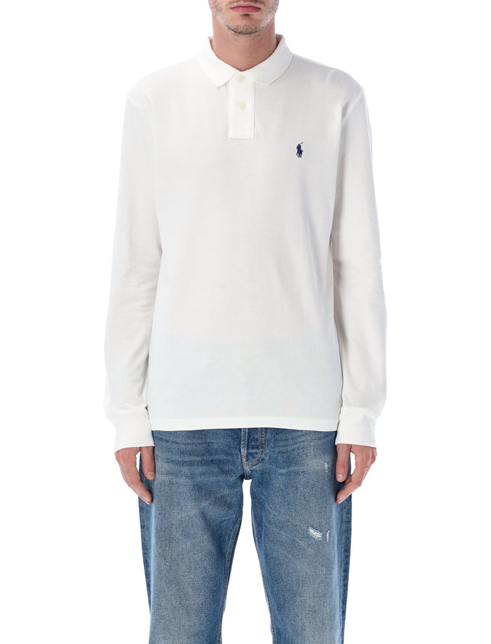 Polo Ralph Lauren Long-Sleeve Cotton Piqué Shirt Custom Slim-Fit White Tshirt