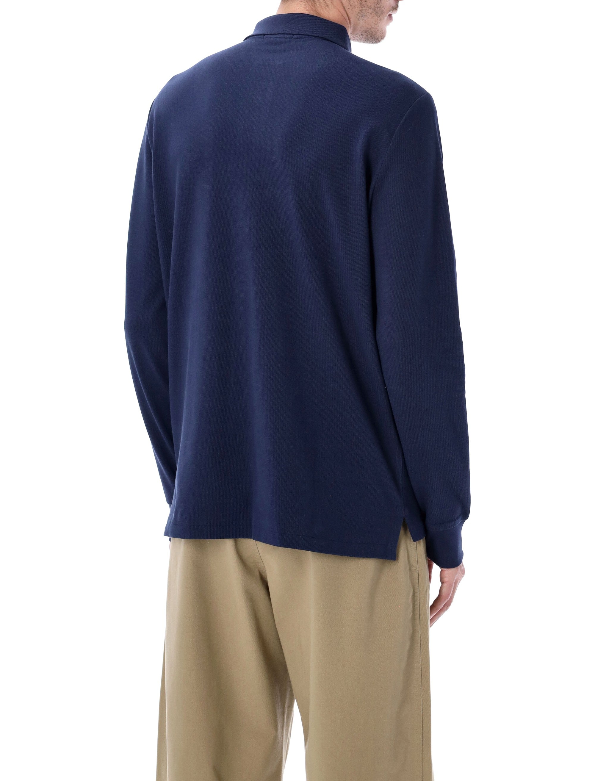 Polo Ralph Lauren Long-Sleeve Cotton Piqué Shirt Custom Slim-Fit Newport Navy Tshirt
