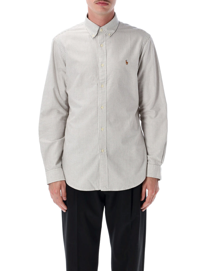Polo Ralph Lauren Striped Oxford Shirt White Brown Cotton