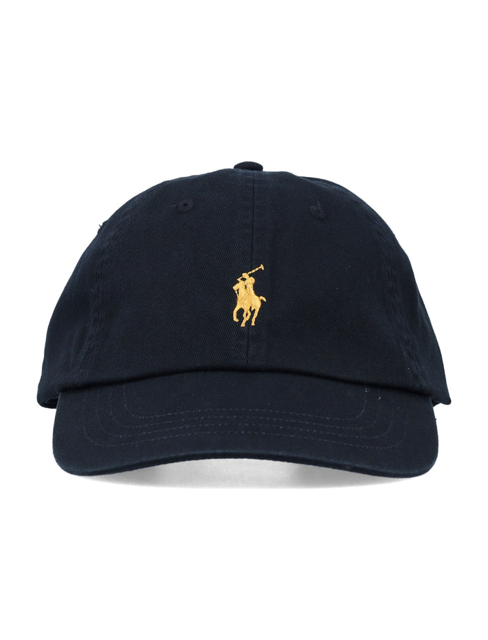 Polo Ralph Lauren Gold Logo Baseball Cap Black Cotton Hat