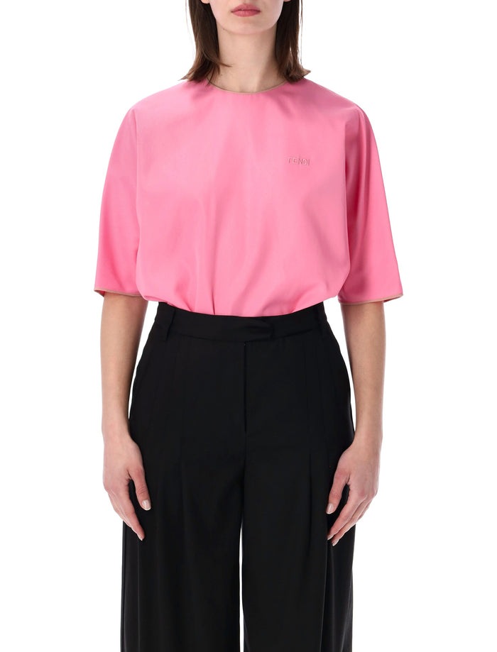 Fendi Short Sleeve Crewneck Bodysuit Pink Viscose Top