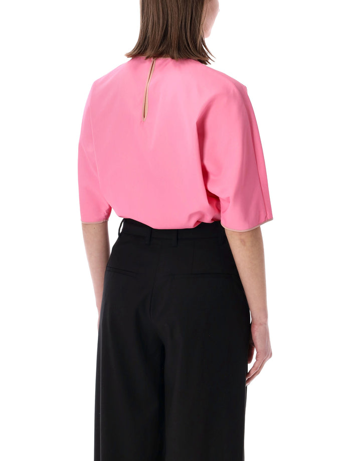Fendi Short Sleeve Crewneck Bodysuit Pink Viscose Top
