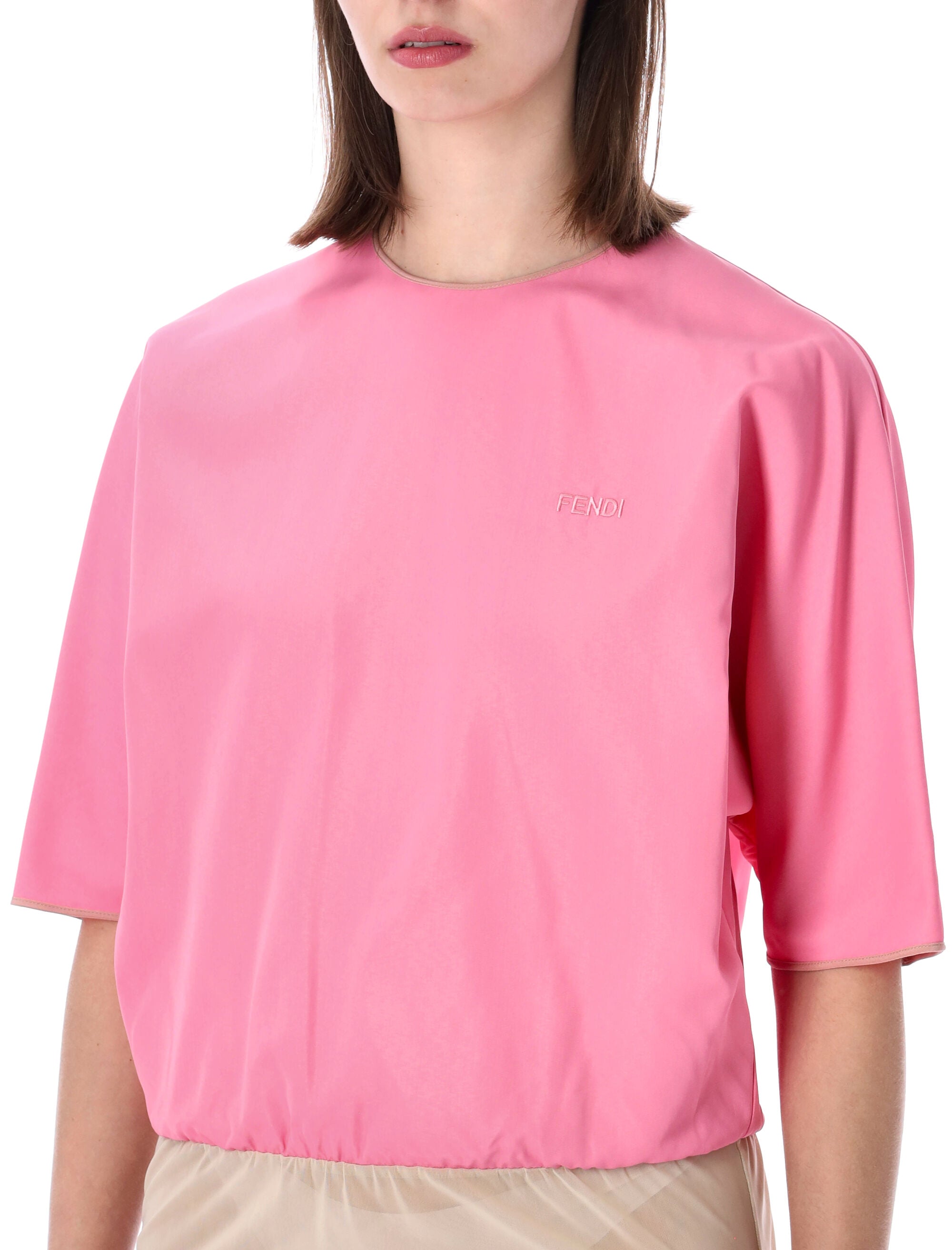 Fendi Short Sleeve Crewneck Bodysuit Pink Viscose Top