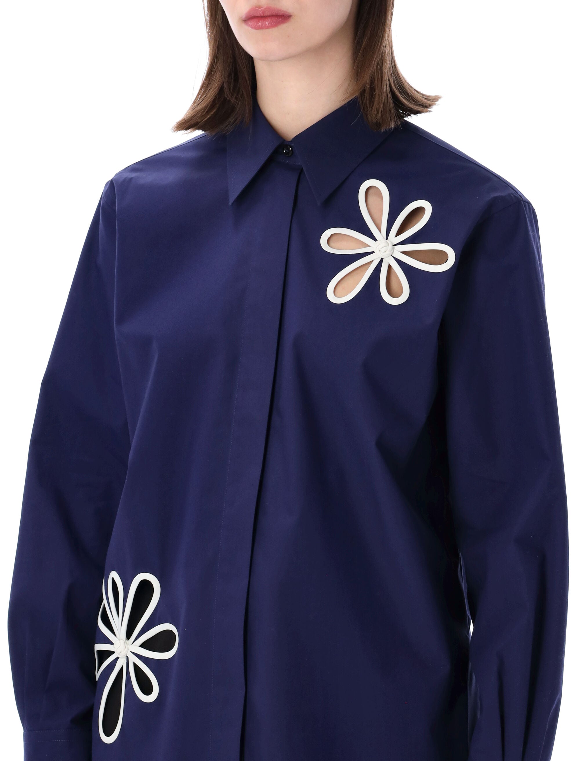 Fendi Poplin Floral Cut-Out Detail Shirt Blue Cotton