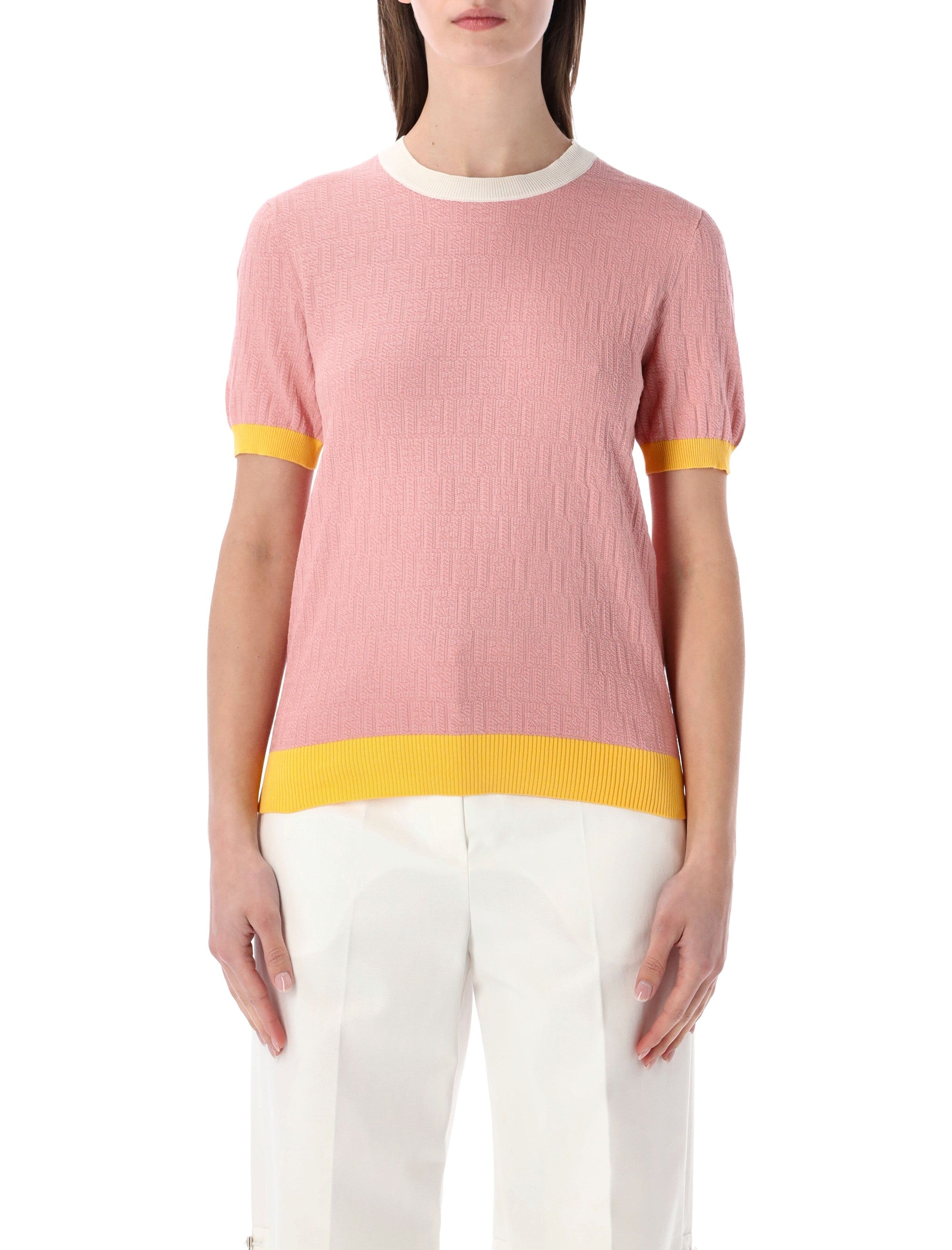 Fendi FF jacquard cotton-silk T-shirt Pink Sweater