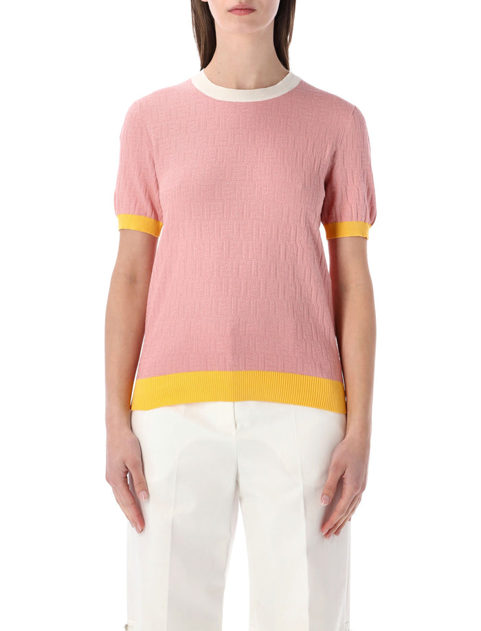 Fendi FF jacquard cotton-silk T-shirt Pink Sweater