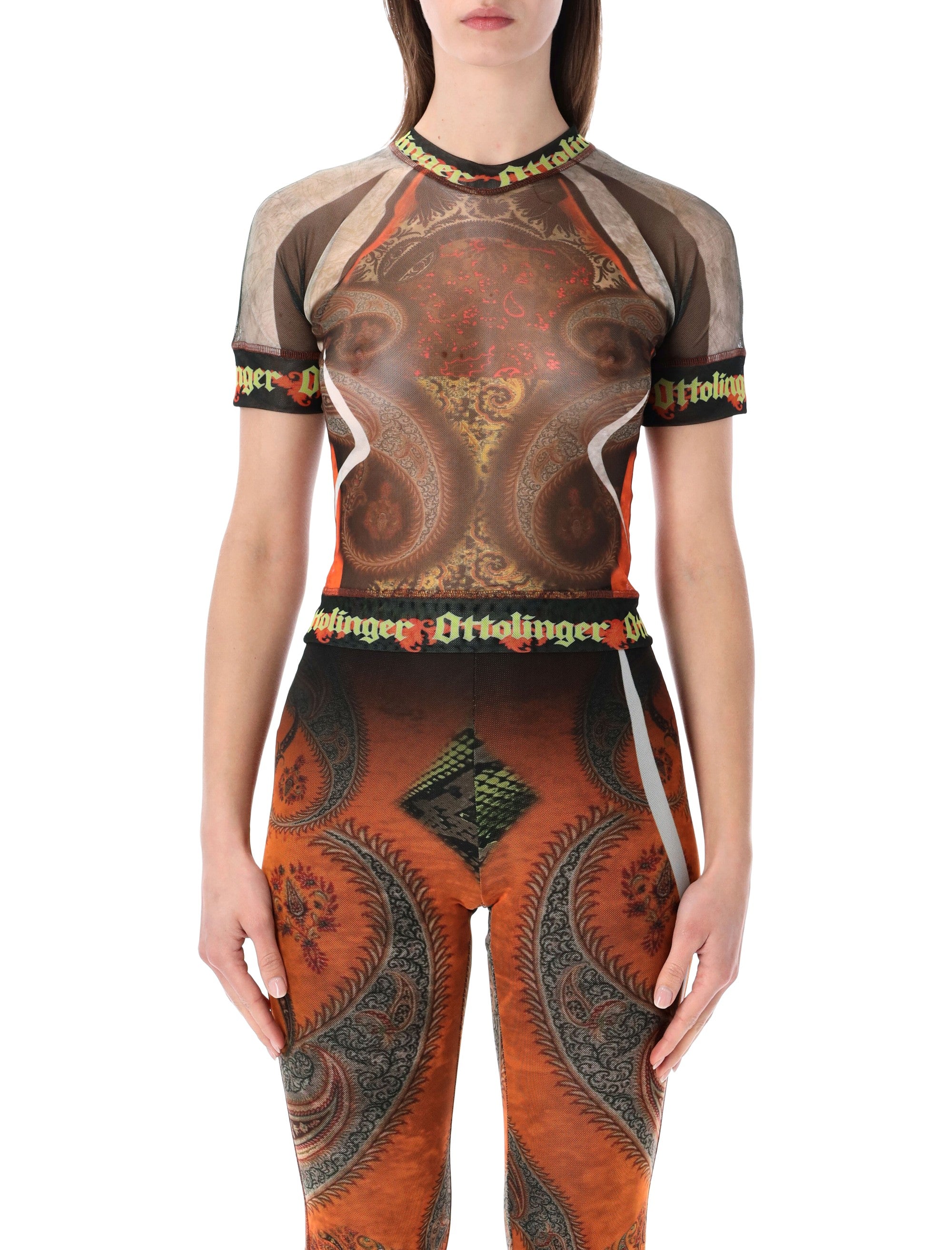 Ottolinger Paisley mesh T-shirt Brown Recycled Polyester