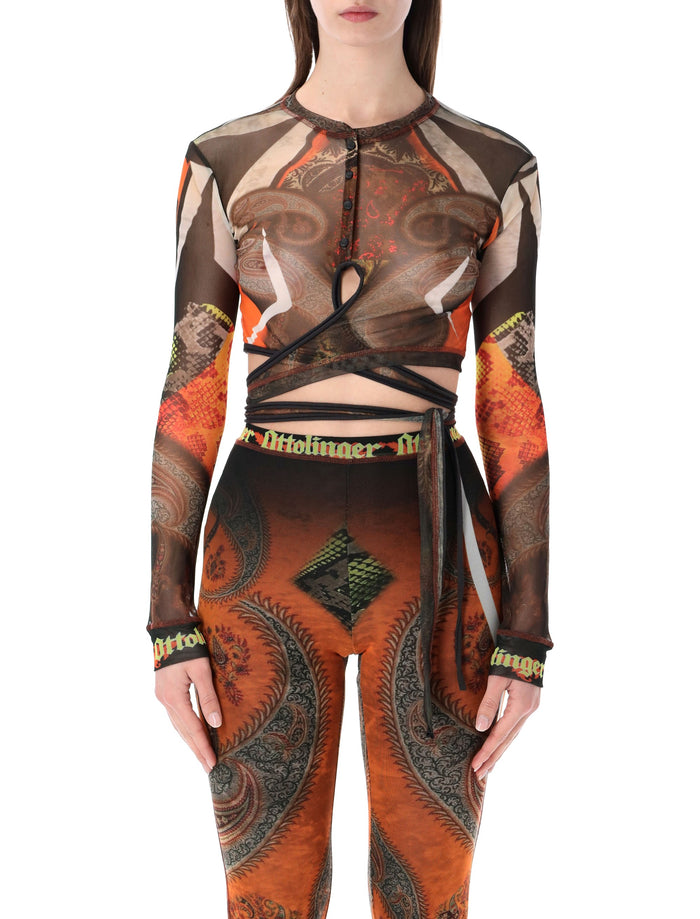 Ottolinger mesh loop longsleeves top Brown Recycled Polyester