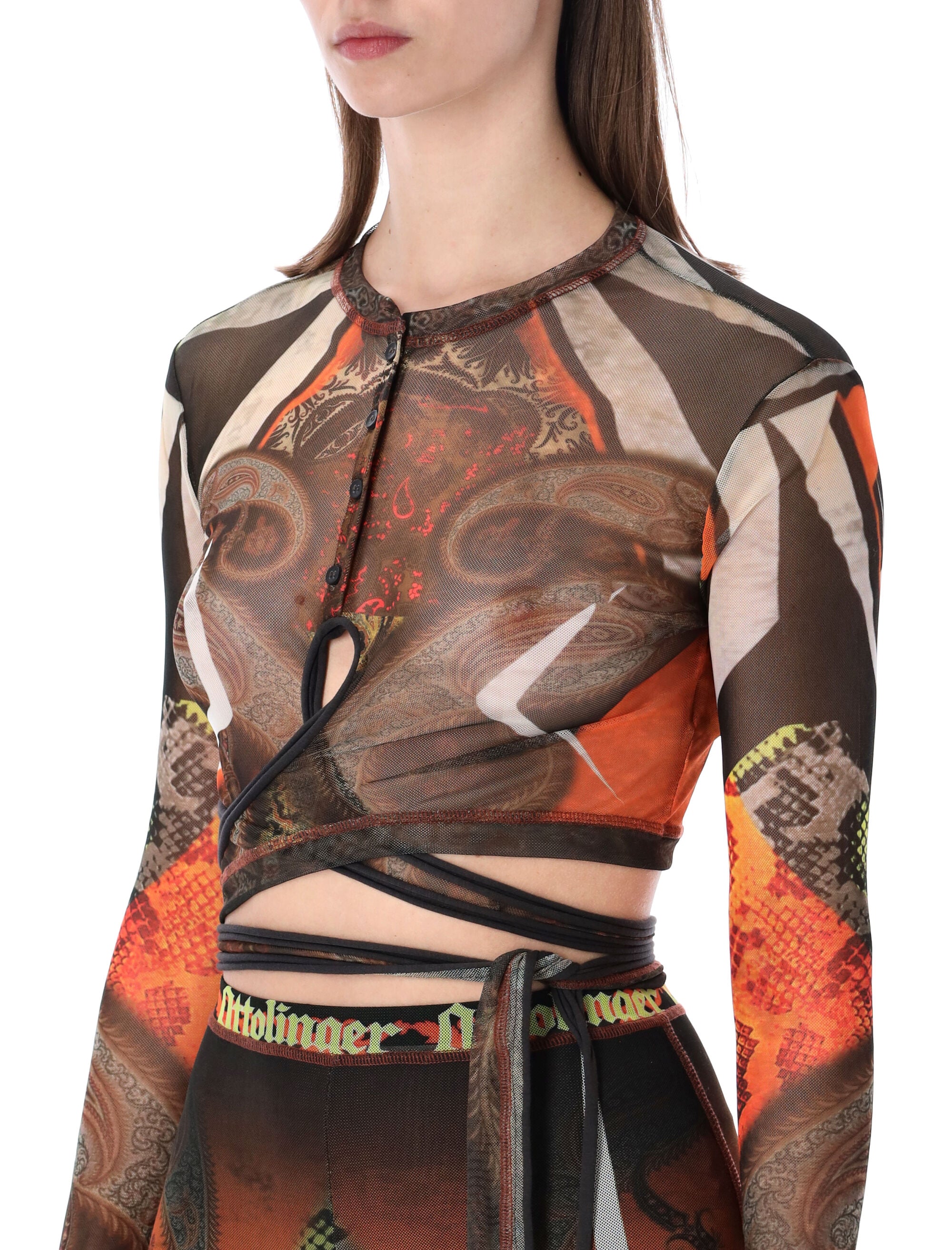 Ottolinger mesh loop longsleeves top Brown Recycled Polyester