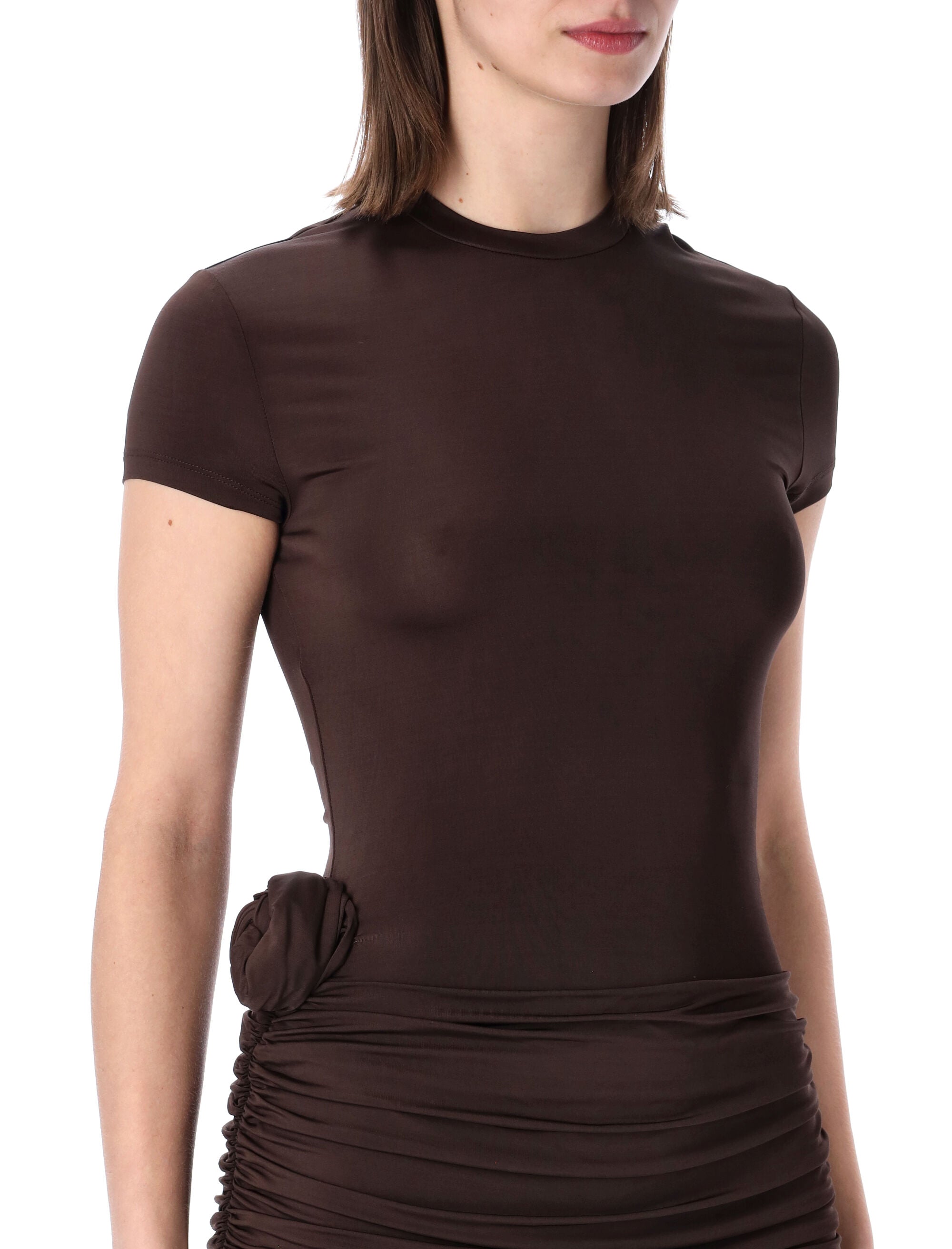 Rotate Draped Mini Dress With Rose Coffe Viscose