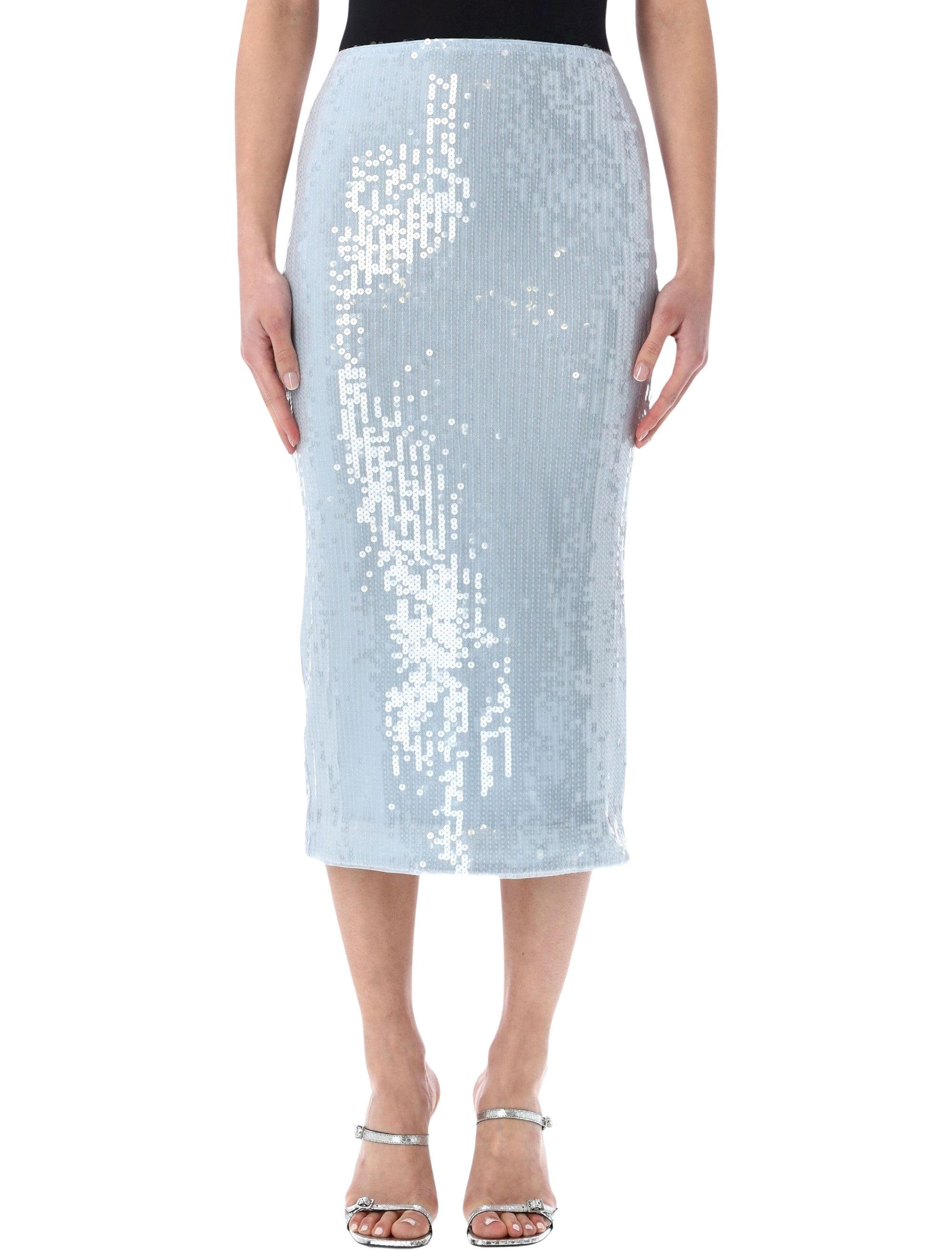 Rotate Light Blue Sequin Pencil Skirt Plain Air Recycled Polyester