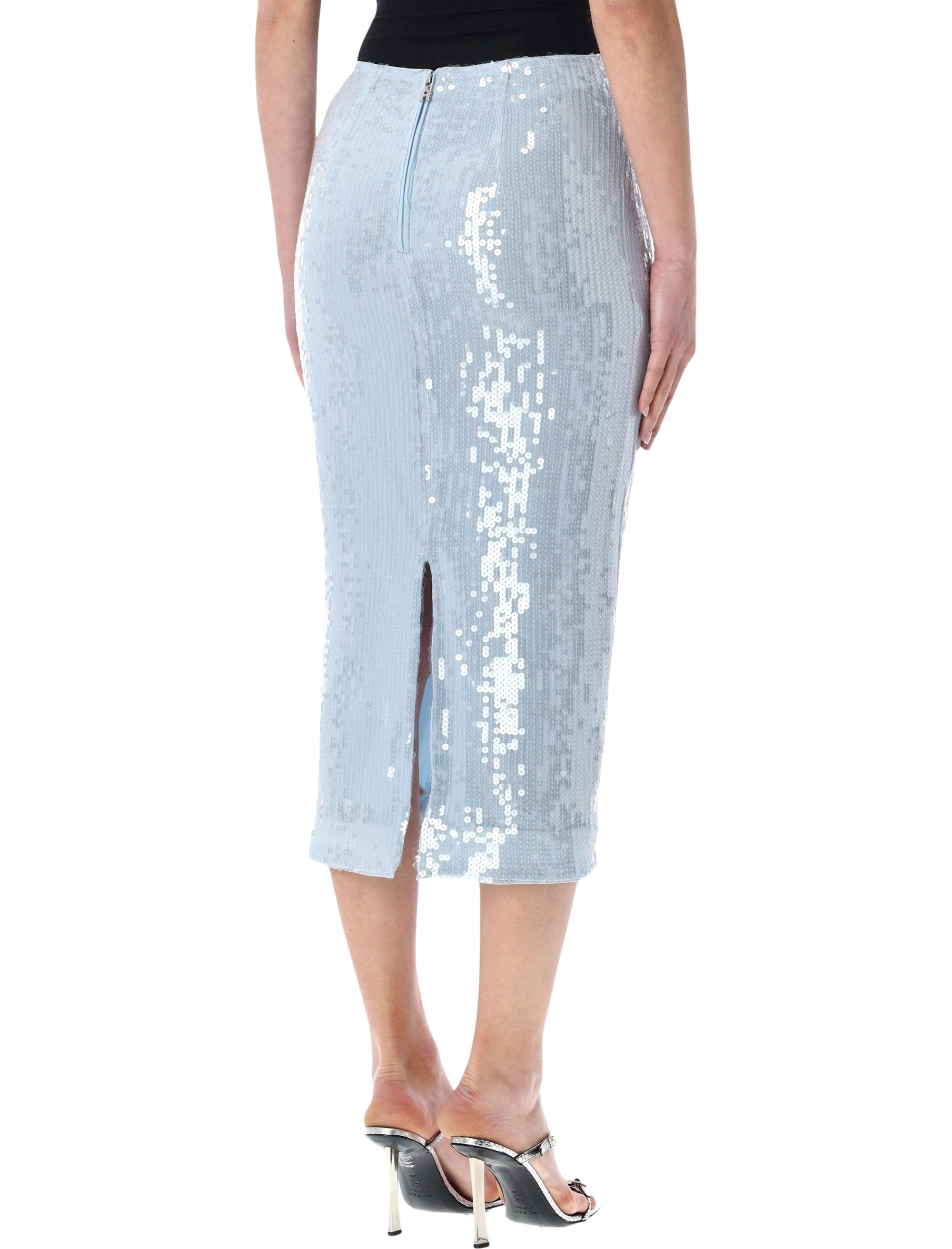 Rotate Light Blue Sequin Pencil Skirt Plain Air Recycled Polyester