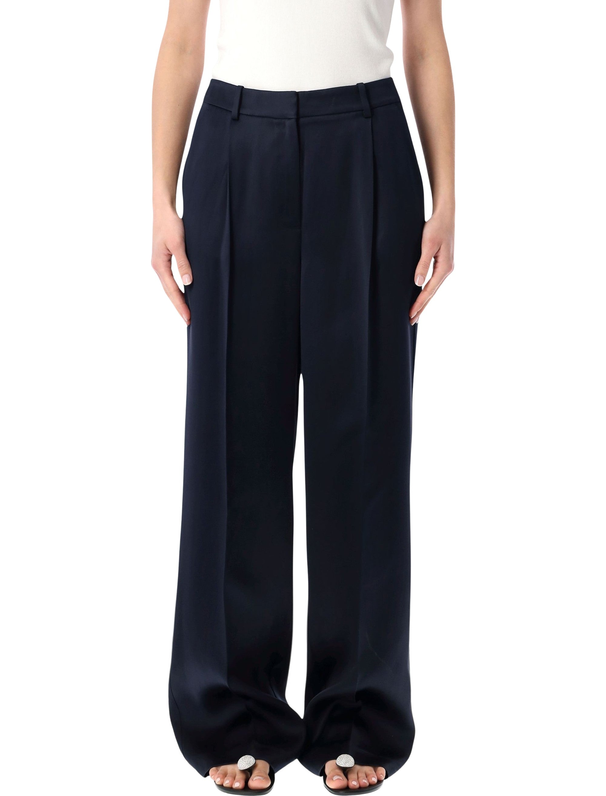 Anine Bing Trent Trousers Navy Blue Viscose