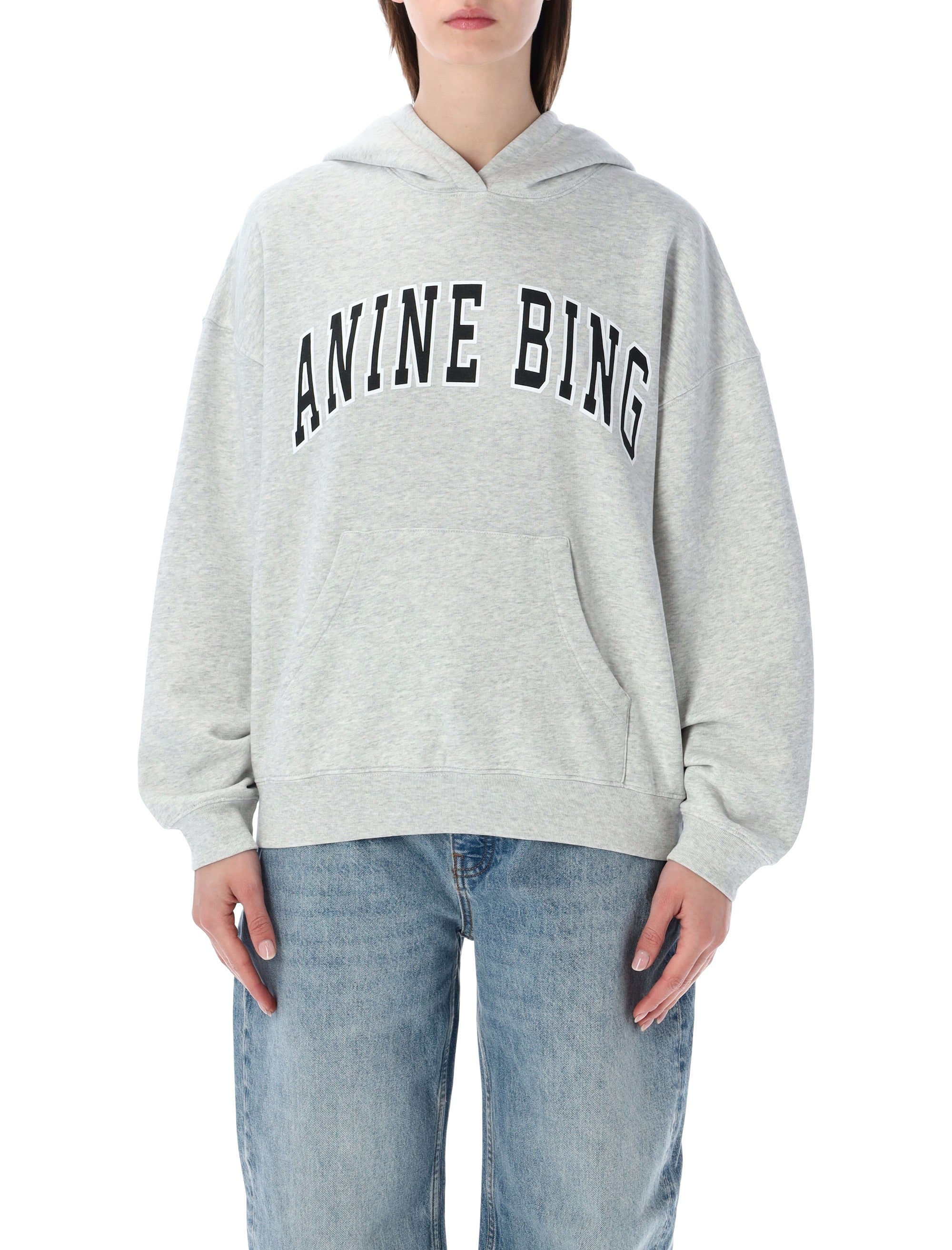Anine Bing grey Harvey hoodie Melange Cotton Sweatshirt