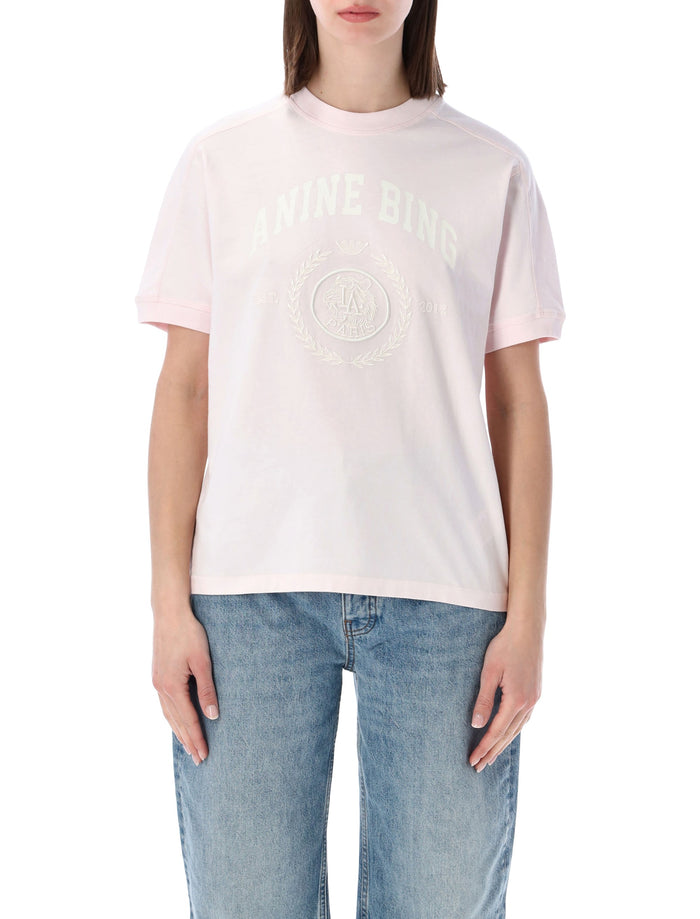 Anine Bing Jaylin Collegiate T-Shirt Pink Cotton