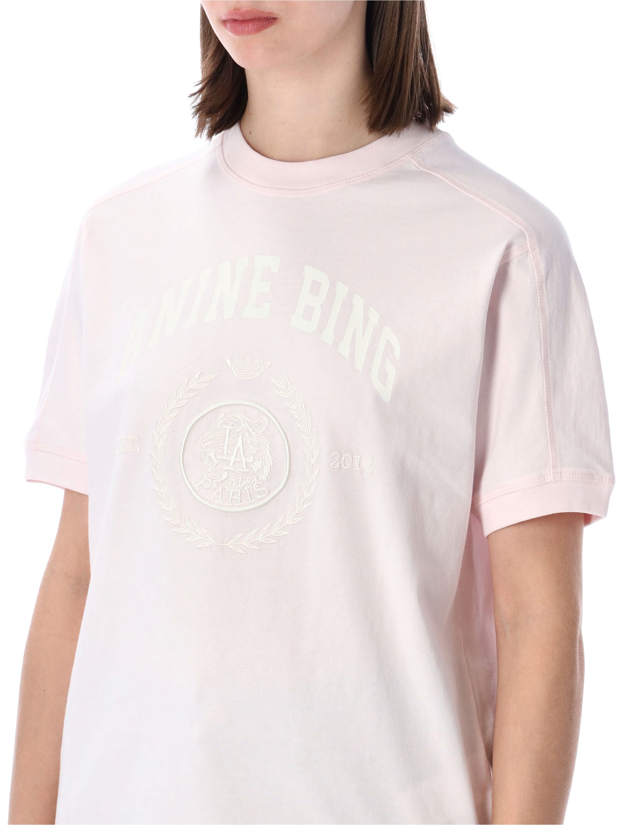 Anine Bing Jaylin Collegiate T-Shirt Pink Cotton