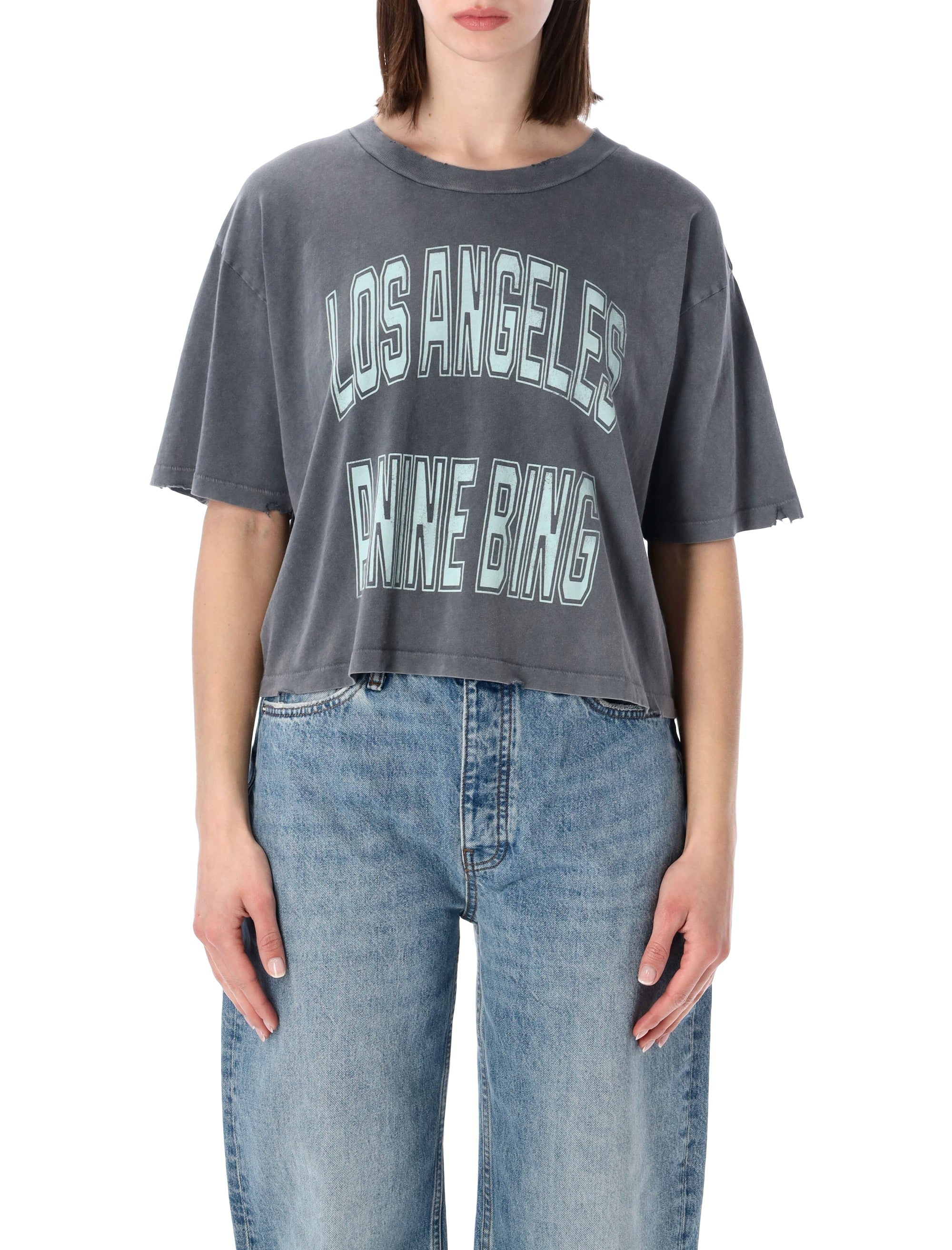 Anine Bing Johnny Cropped T-Shirt Grey Cotton