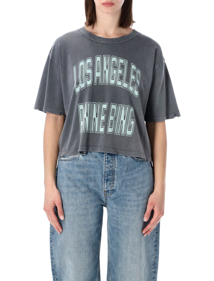 Anine Bing Johnny Cropped T-Shirt Grey Cotton