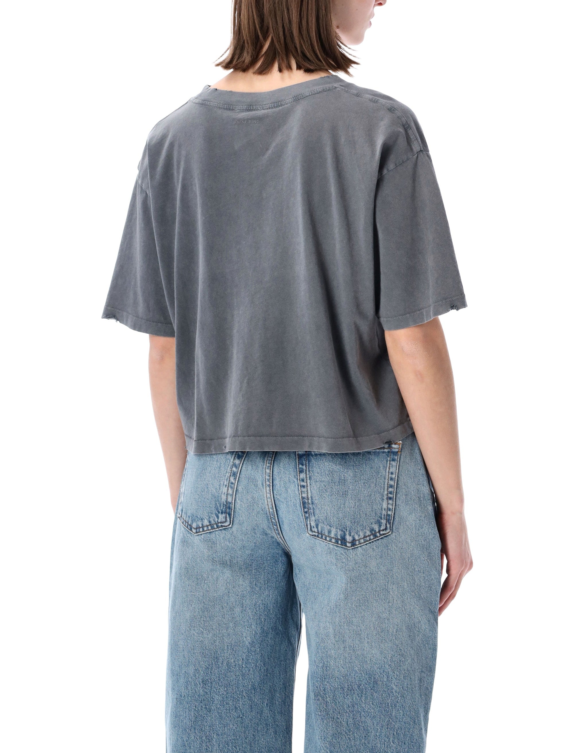 Anine Bing Johnny Cropped T-Shirt Grey Cotton