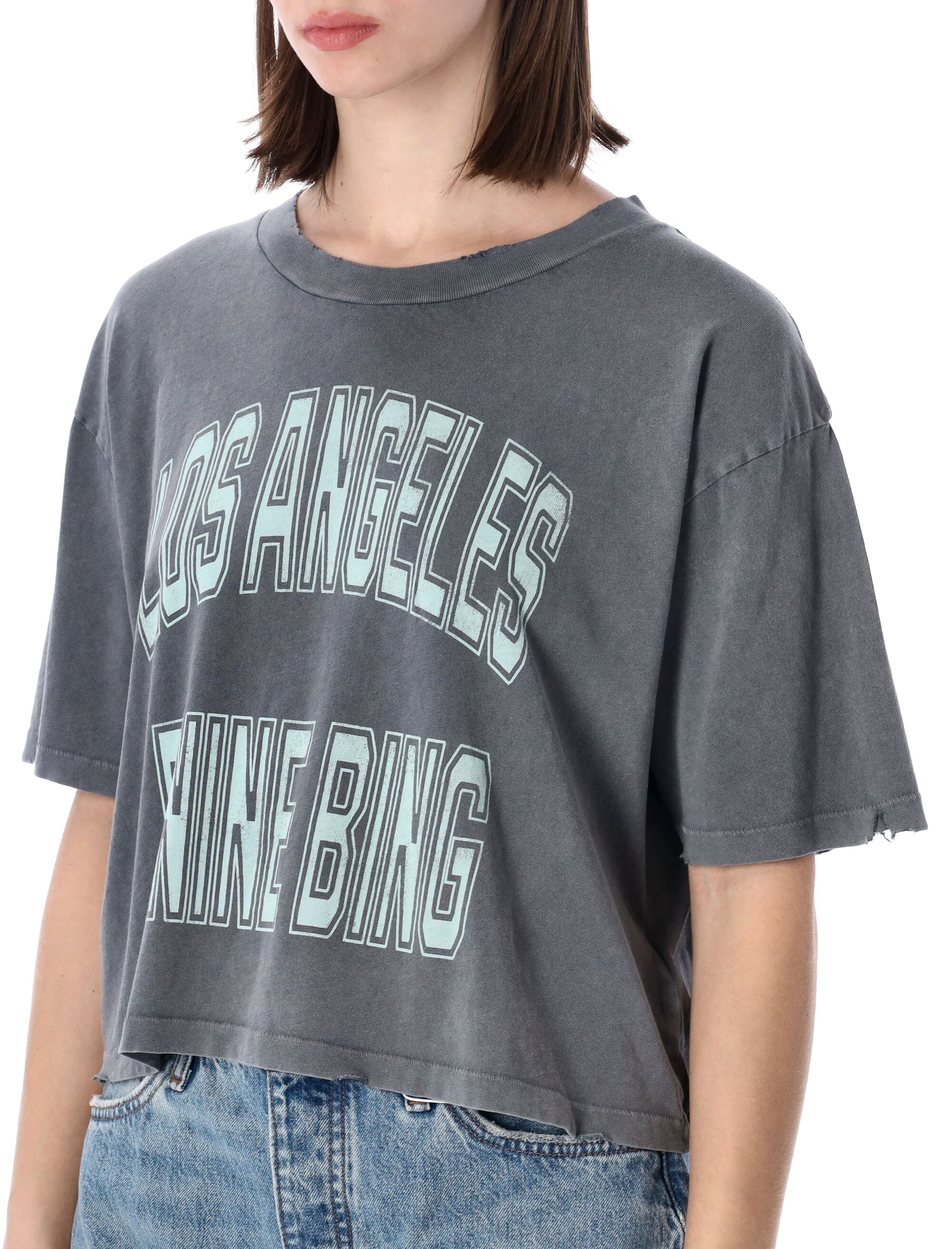 Anine Bing Johnny Cropped T-Shirt Grey Cotton