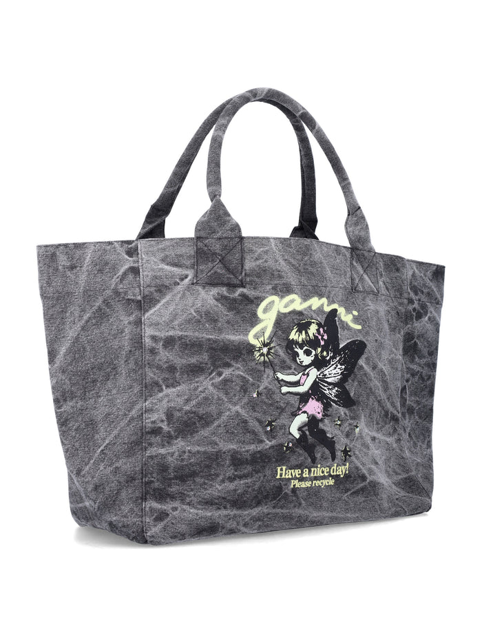 Ganni Medium Fairy Tote Bag Black Oister Recycled Cotton