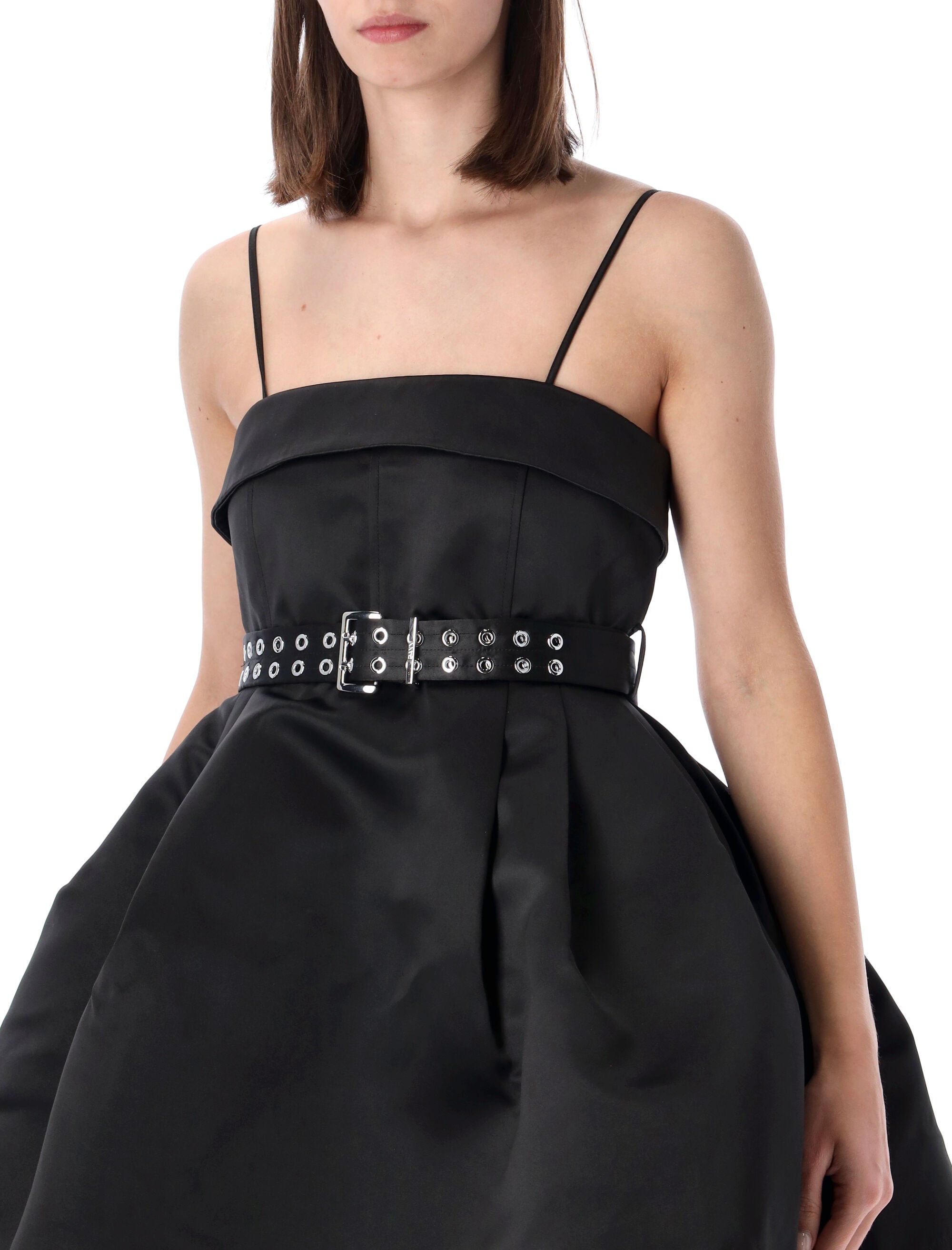 Ganni Black Satin Dress Recycled Polyester Lining