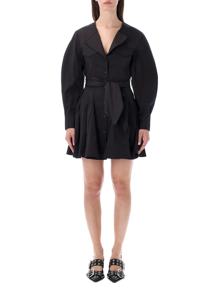 Ganni Black Stretch Cotton Shirt Dress Organic