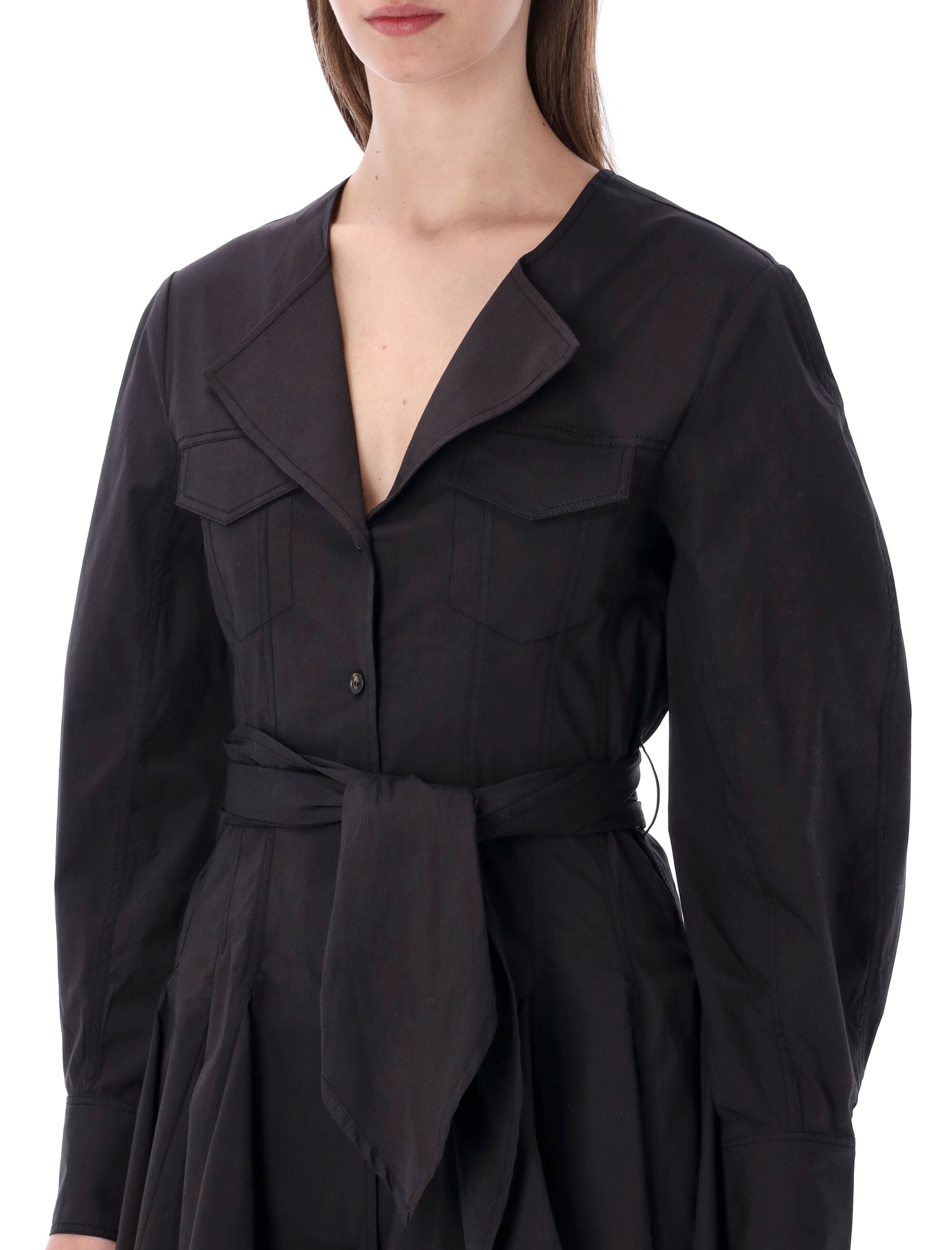 Ganni Black Stretch Cotton Shirt Dress Organic