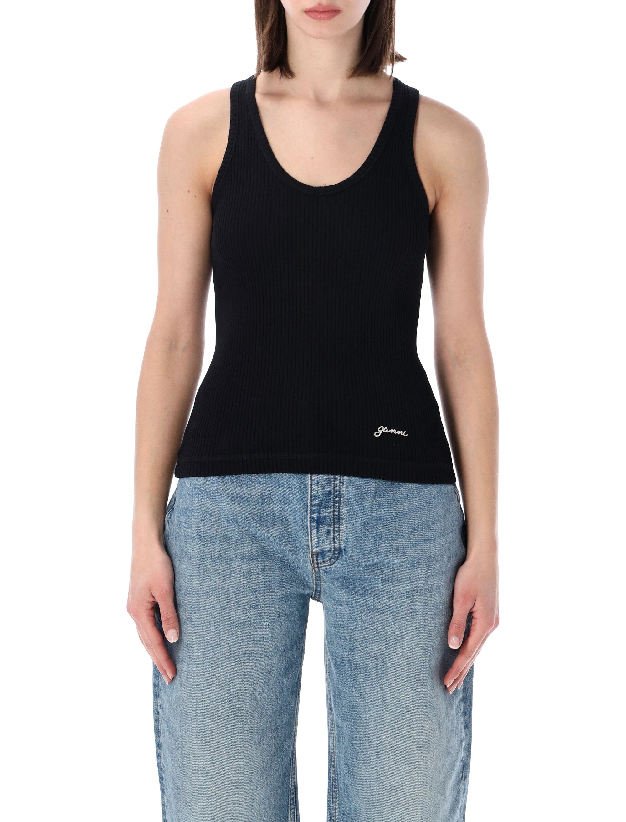Ganni Organic Cotton Rib Tank Black