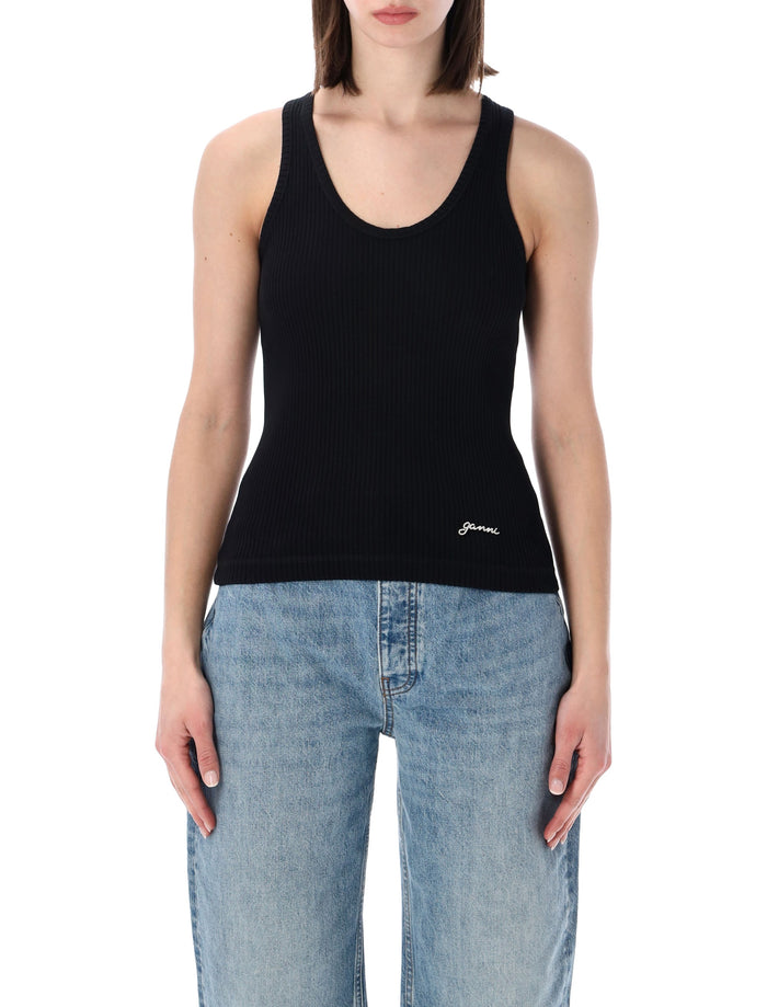 Ganni Organic Cotton Rib Tank Black